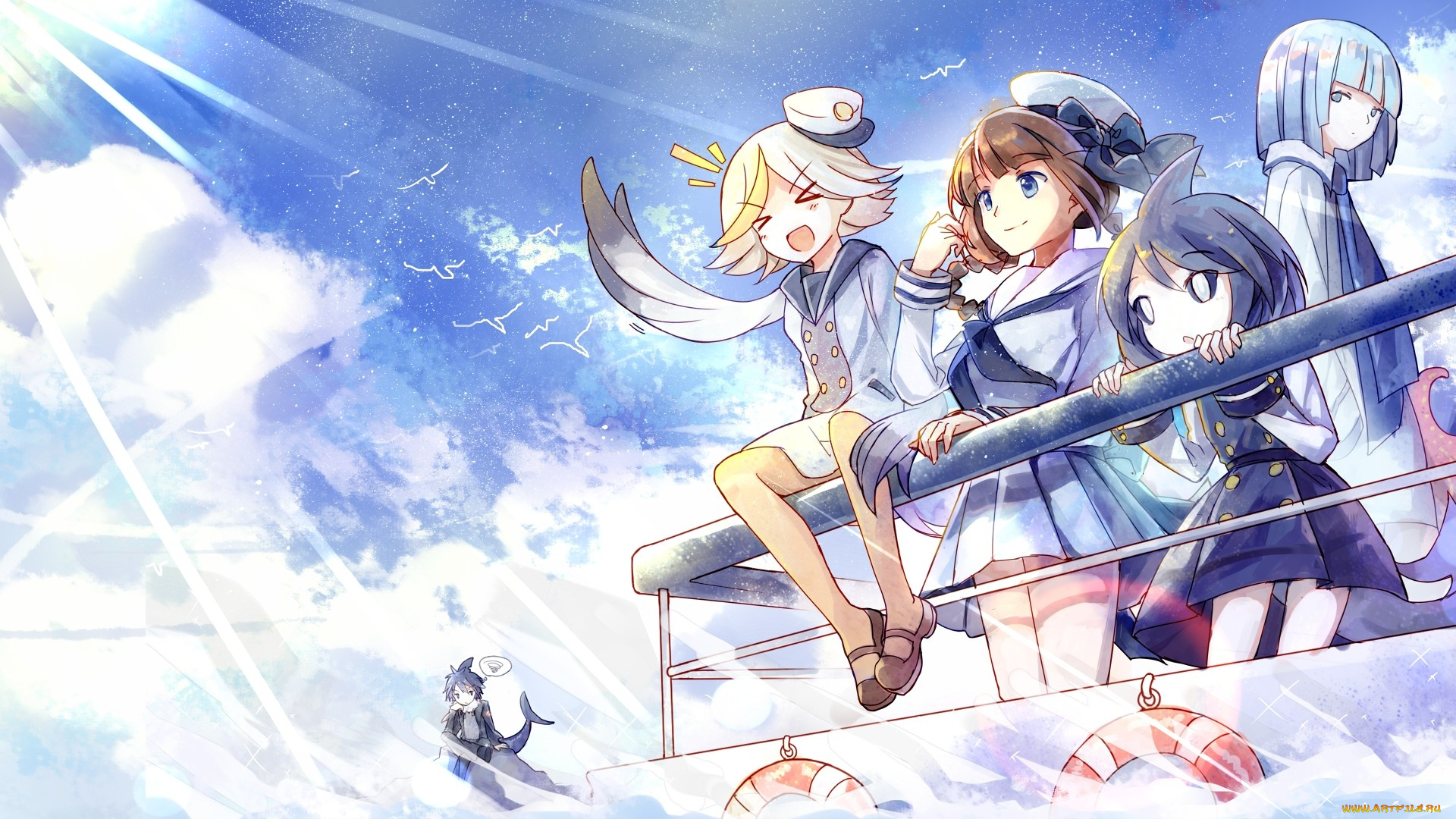 wadanohara, and, the, great, blue, sea, аниме, unknown, , другое, девочки, лучи, борт, корабль