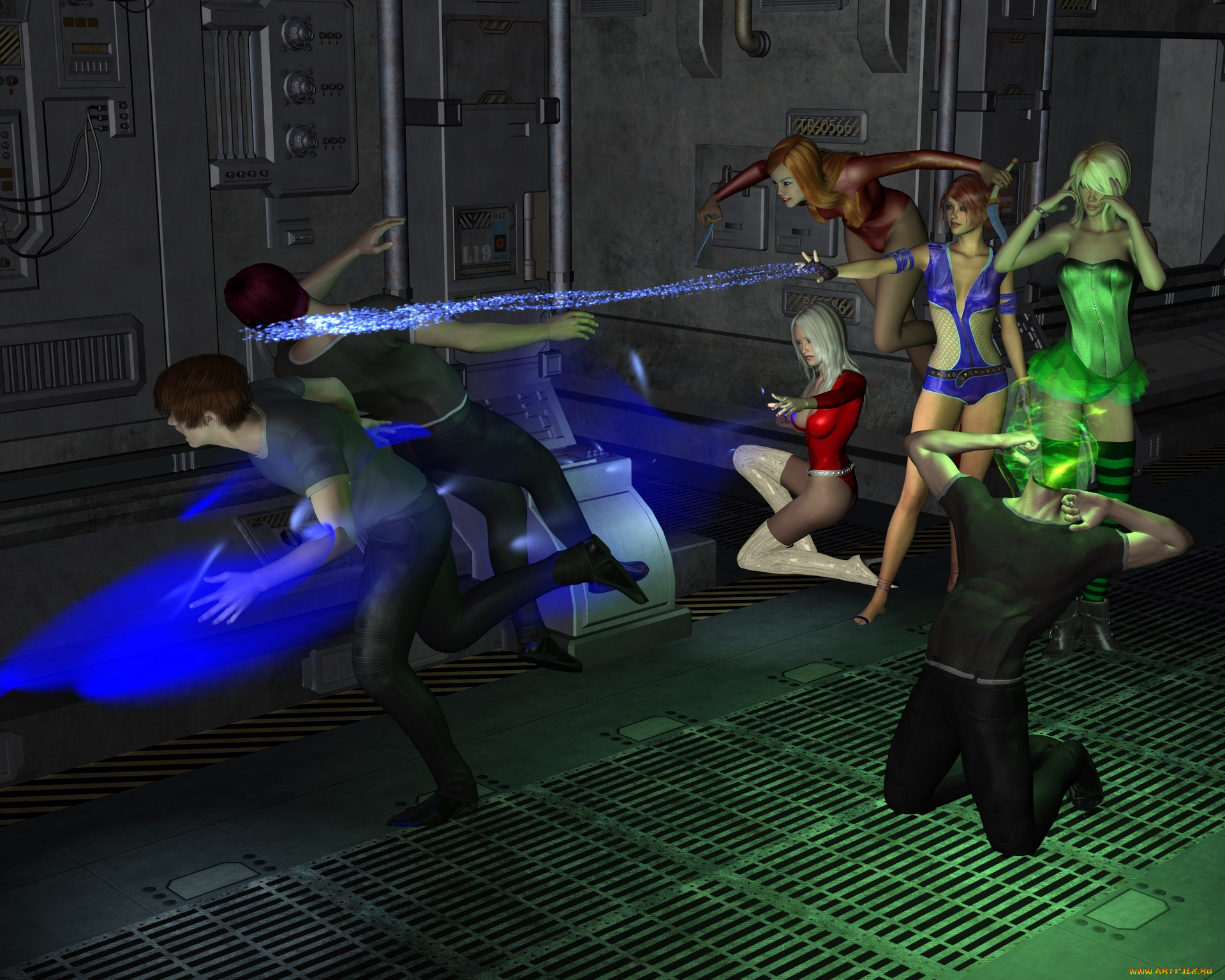 3д, графика, фантазия, , fantasy, фон, взгляд, драка, девушки