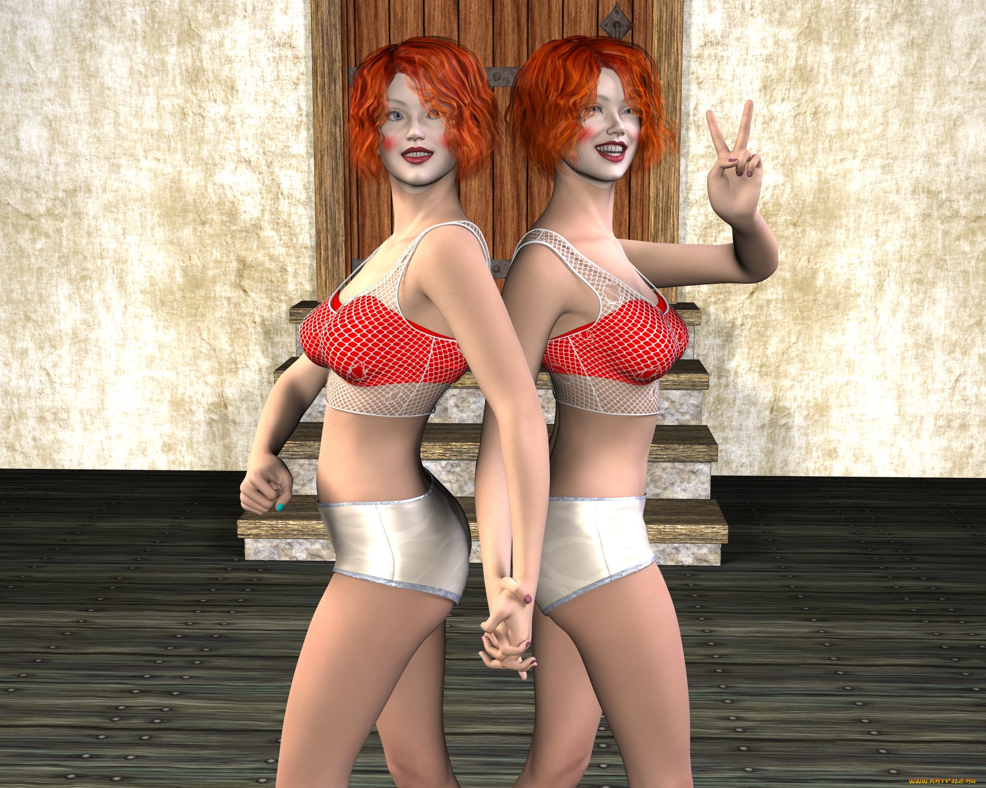 3д, графика, люди, , people, рыжие, фон, взгляд, девушки