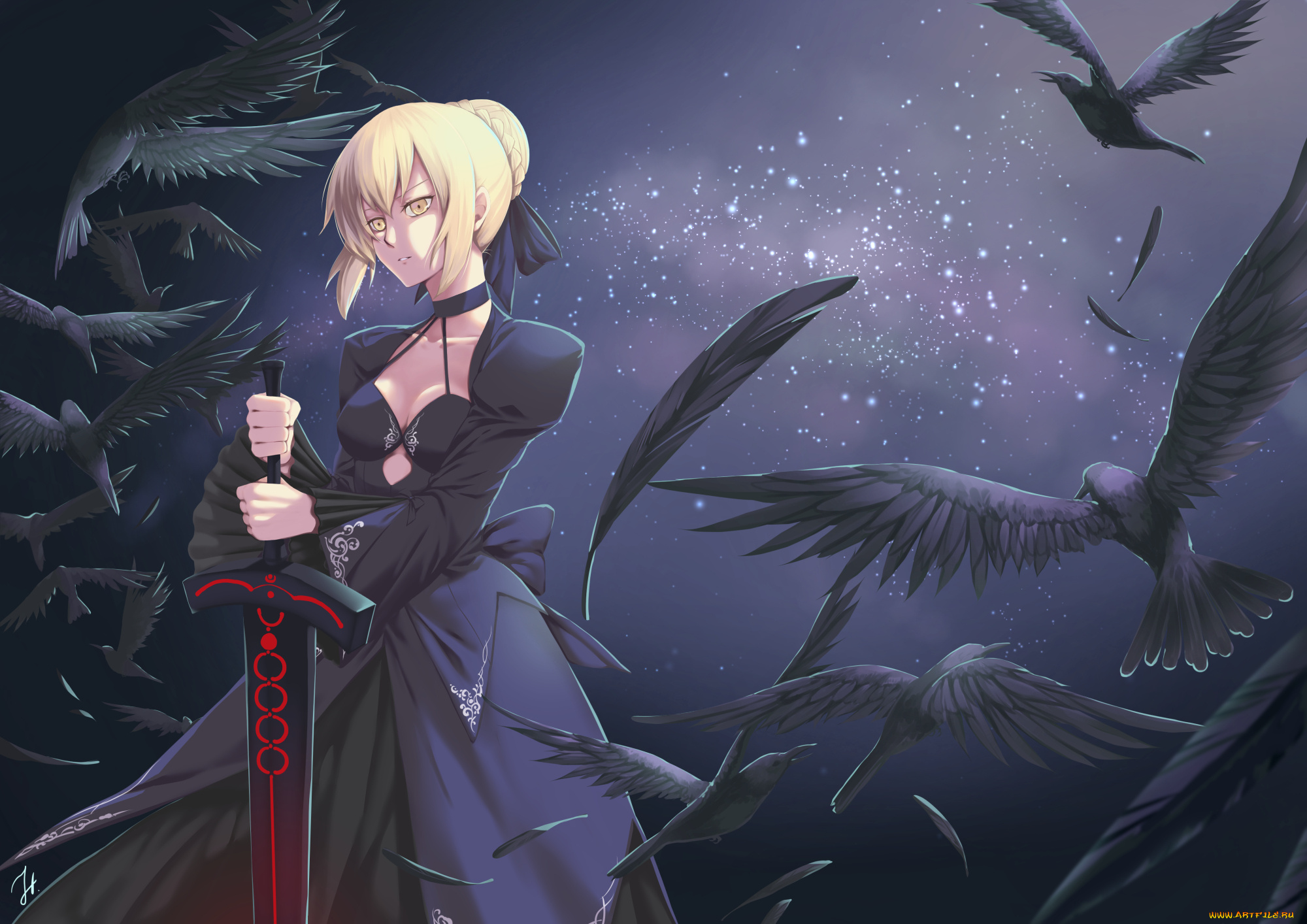 аниме, fate, stay, night, вороны, меч, девушка, арт, tagme, artist, сейбер, saber, alter, stay, night