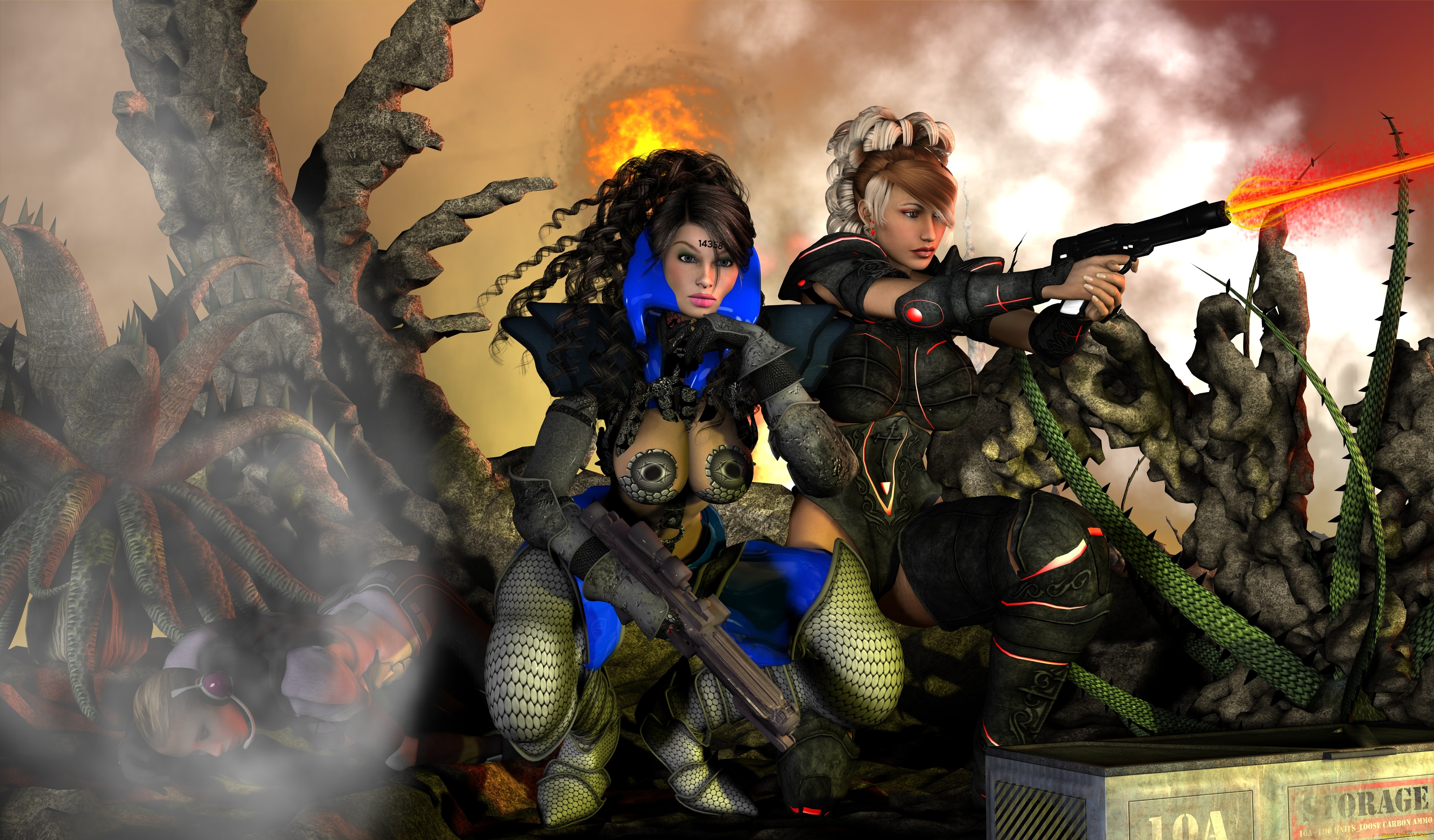 3д, графика, фантазия, , fantasy, оружие, фон, взгляд, девушки