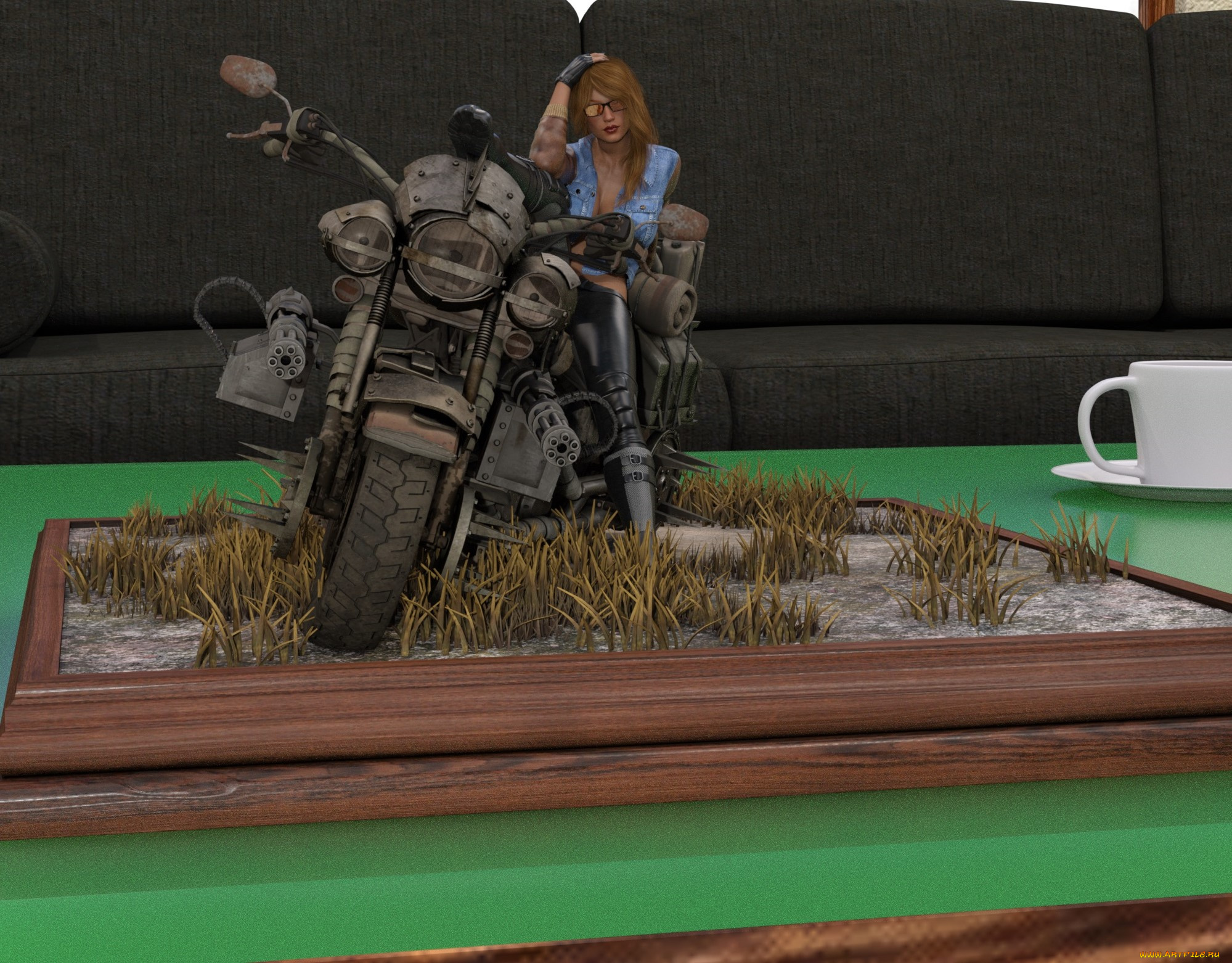 3д, графика, люди-авто, мото, , people-, car, , , moto, девушка, взгляд, фон