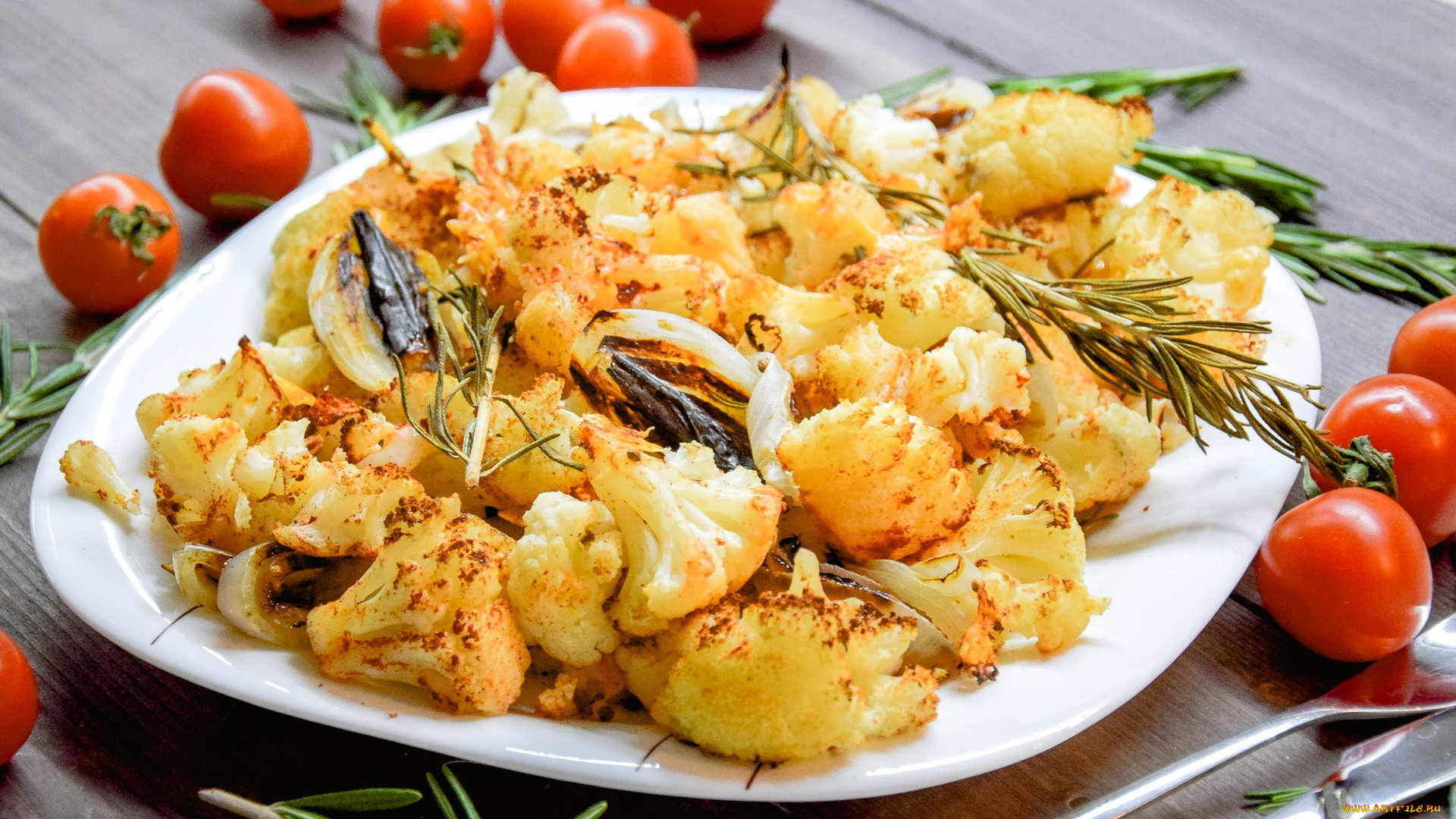 еда, вторые, блюда, розмарин, помидоры, цветная, капуста, томаты