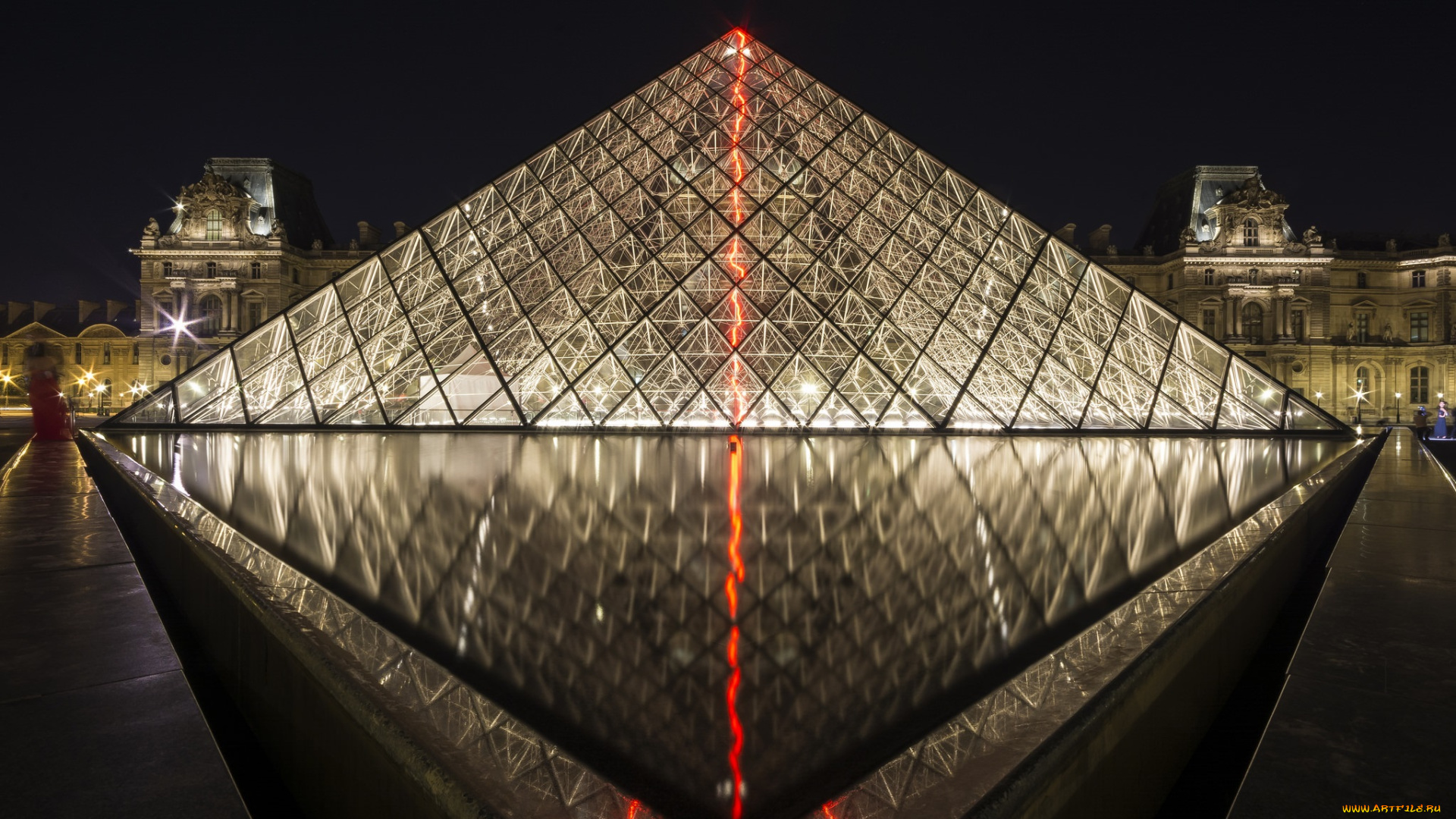 louvre, , paris, города, париж, , франция, музей, ночь, огни
