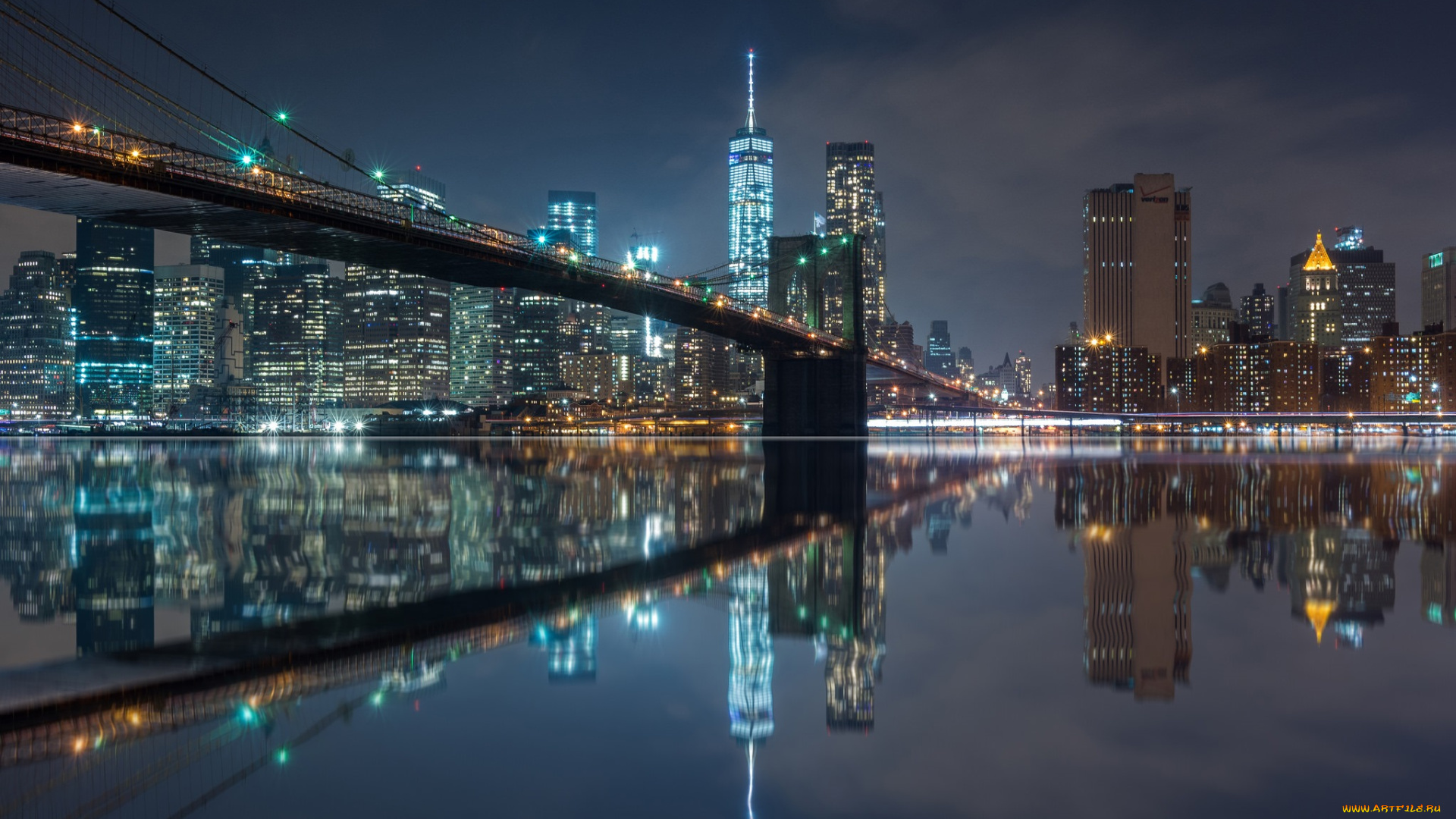 manhattan, , new, york, города, нью-йорк, , сша, небоскребы, ночь, панорама