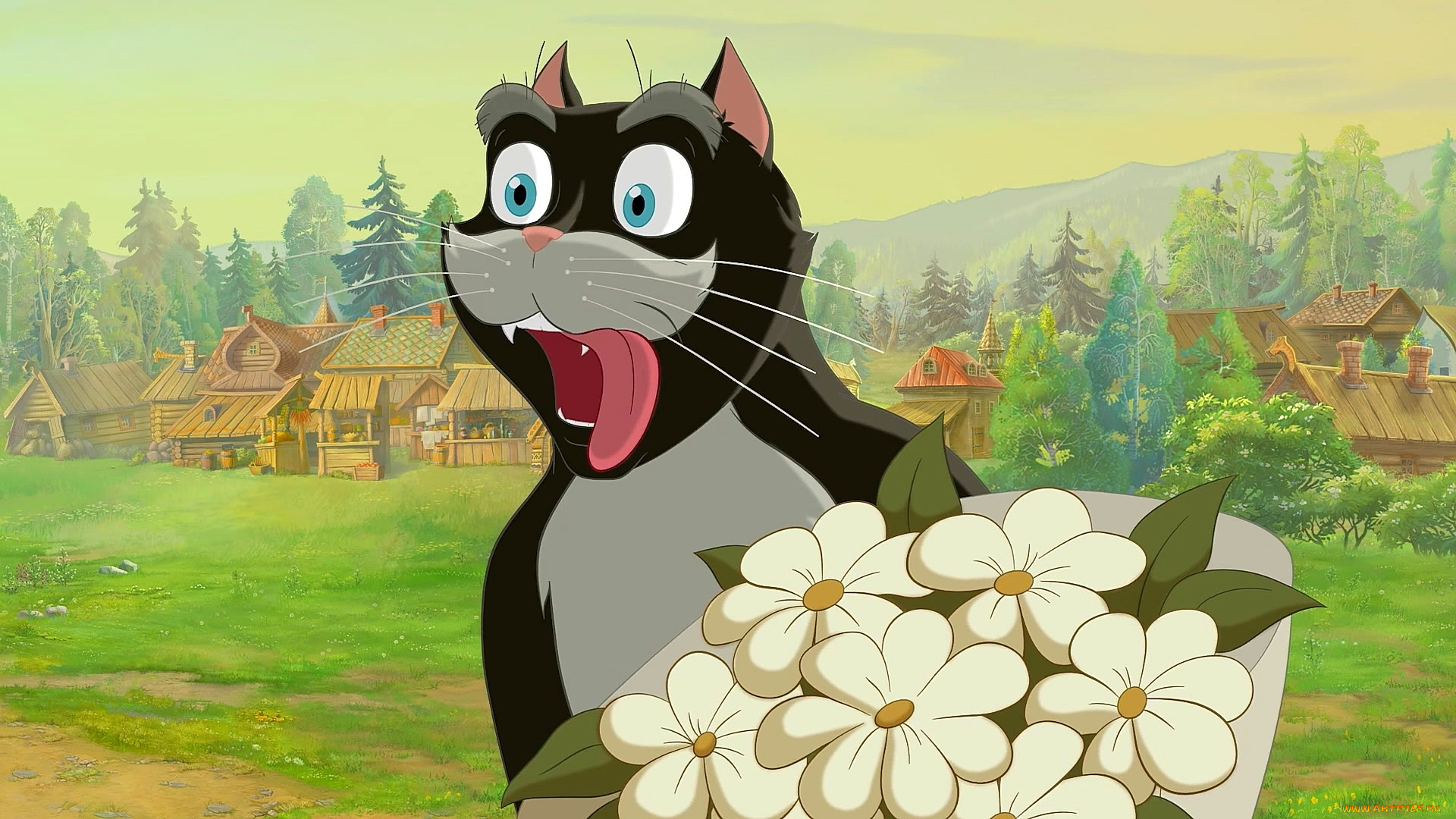 мультфильмы, иван, царевич, и, серый, волк, 2, цветы, кот, эмоции