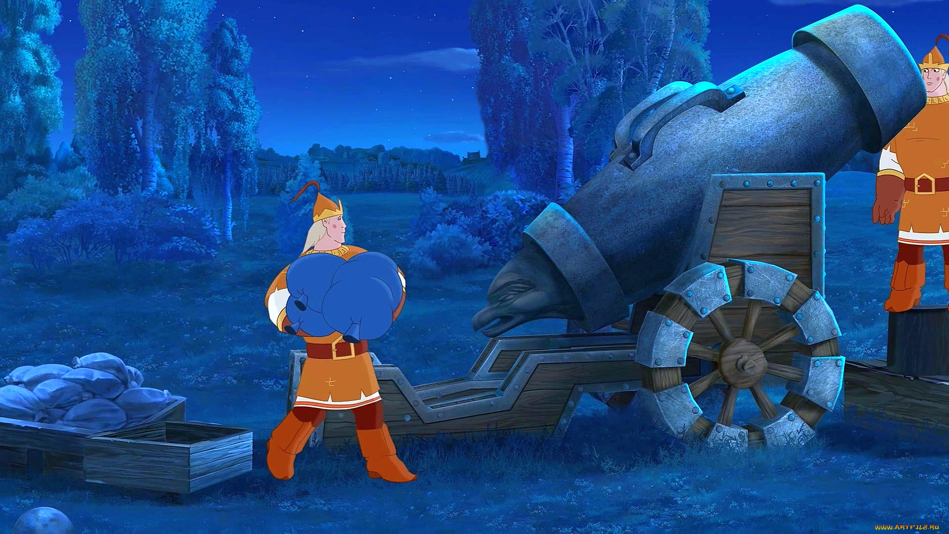 мультфильмы, иван, царевич, и, серый, волк, 2, мужчина, пушка, мешок, природа