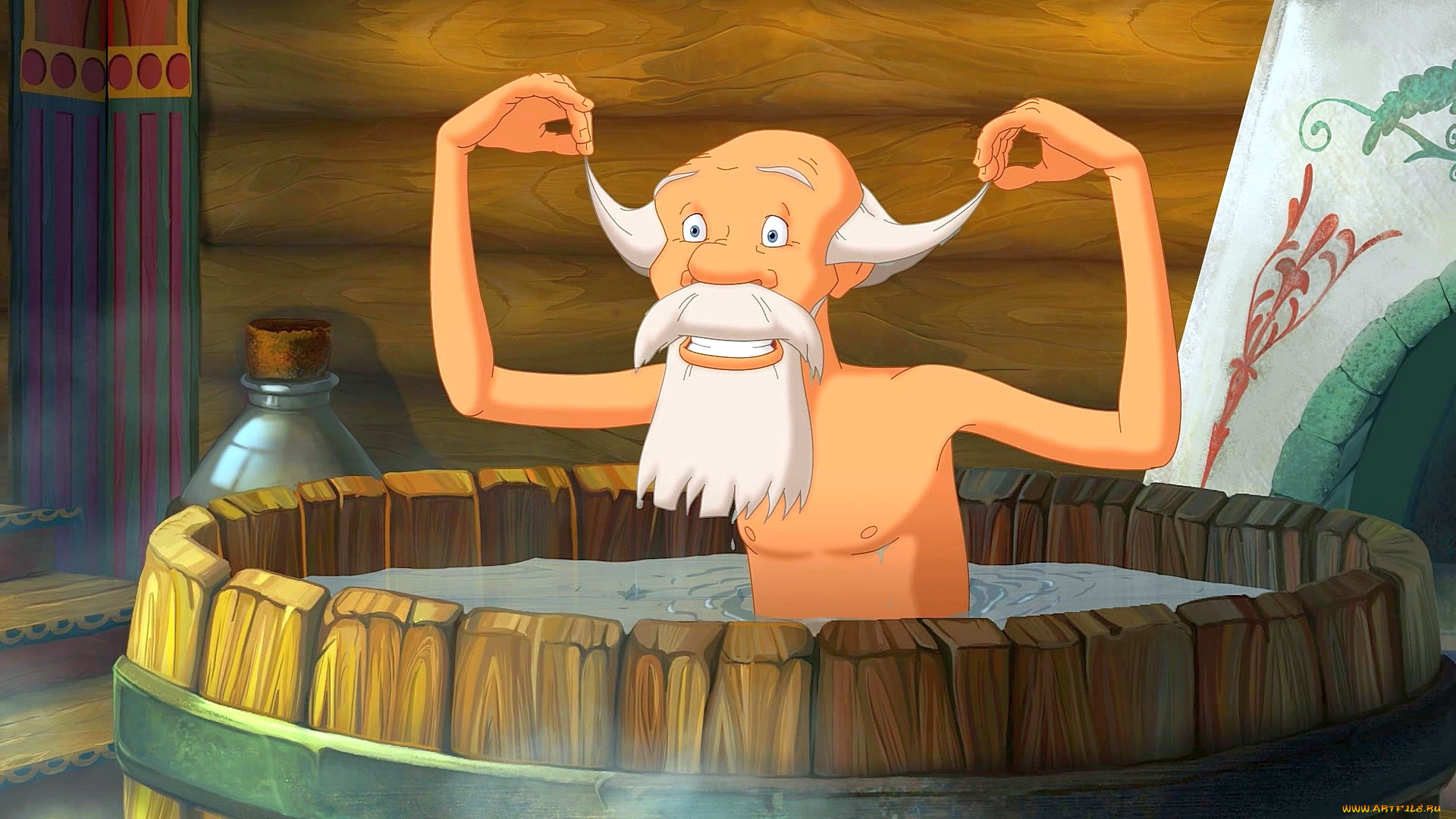 мультфильмы, иван, царевич, и, серый, волк, 2, мужчина, бочка, вода, борода, улыбка, эмоции