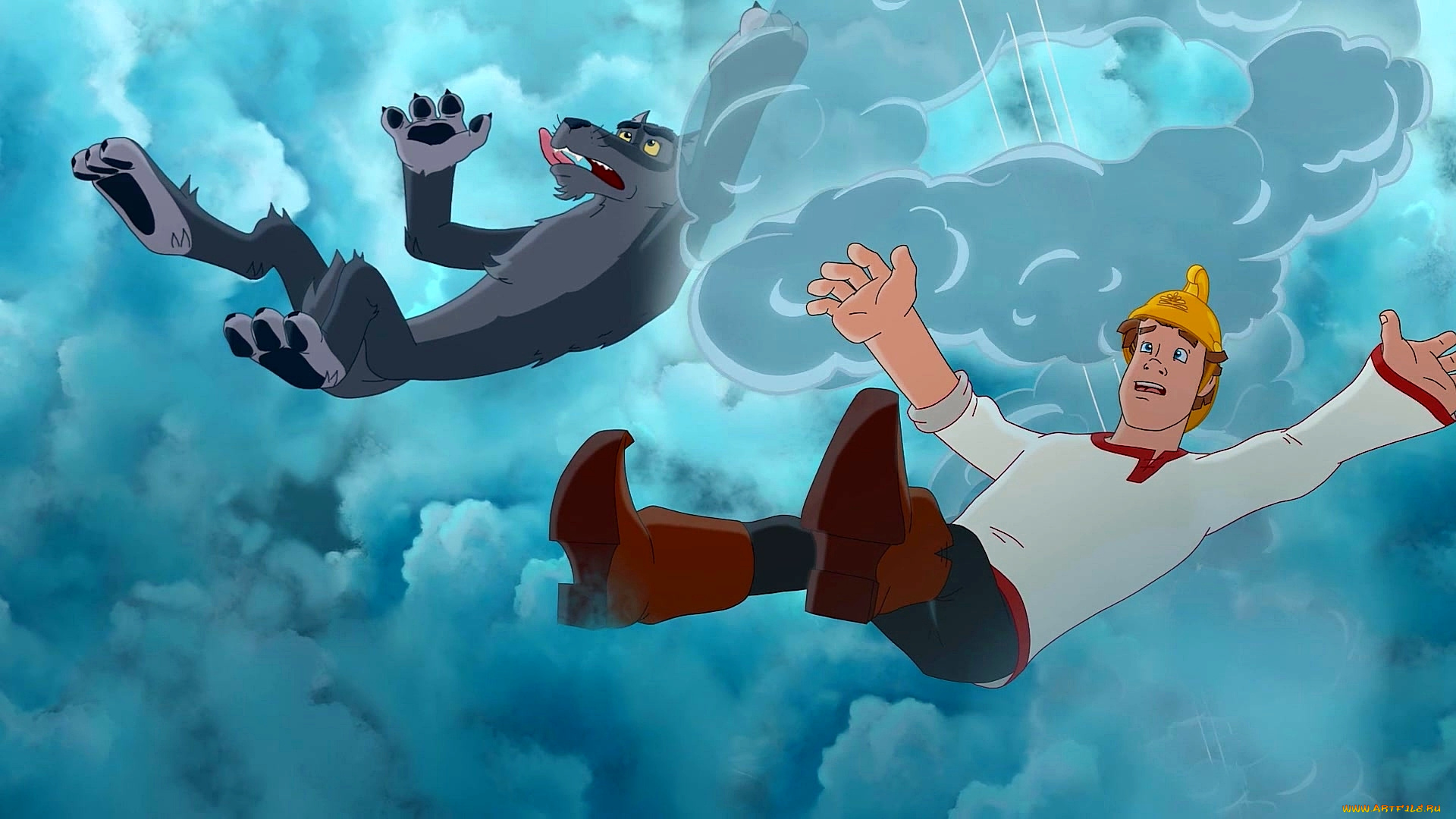 мультфильмы, иван, царевич, и, серый, волк, 2, парень, падение, волк