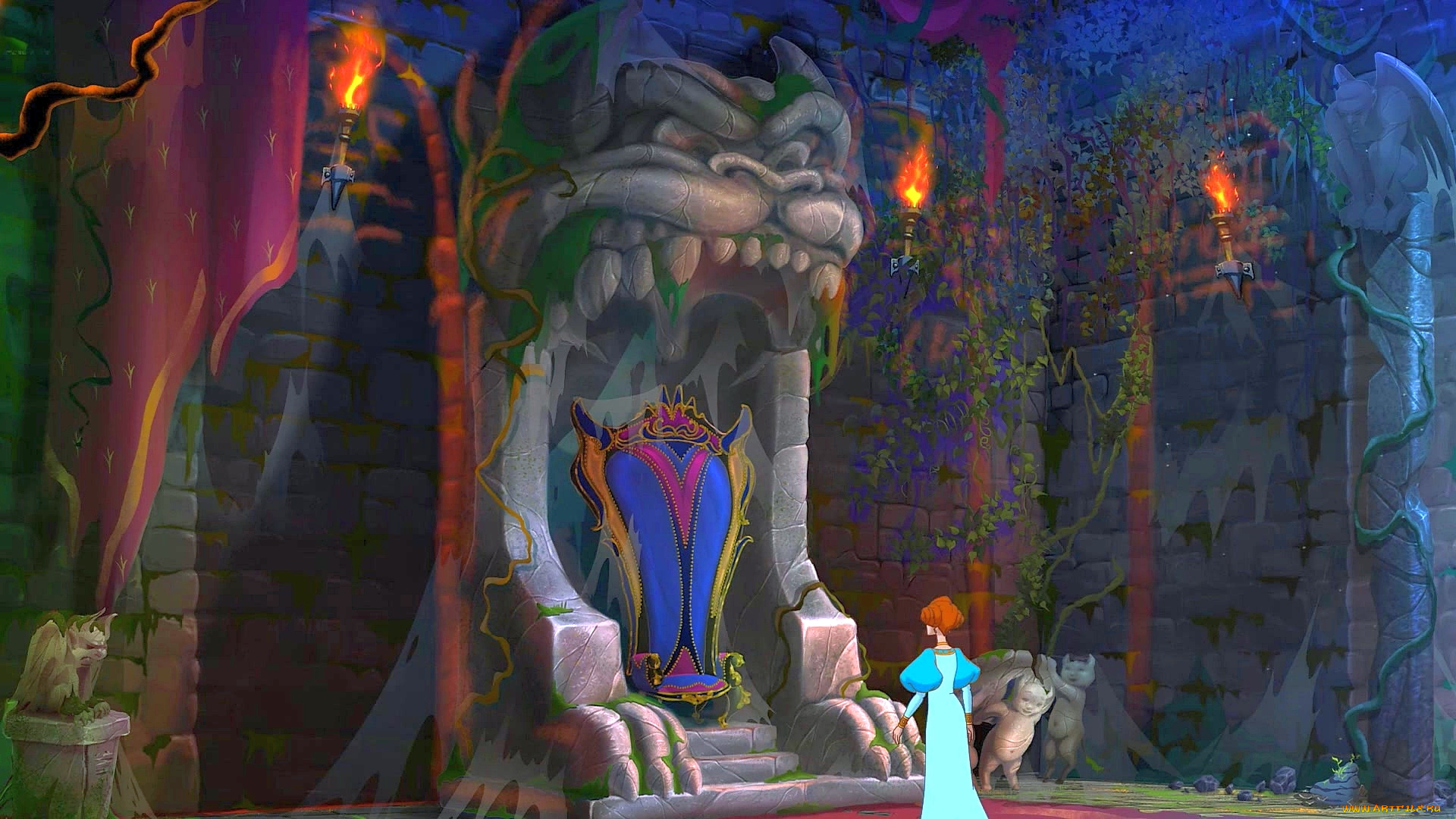 мультфильмы, иван, царевич, и, серый, волк, 2, скульптура, факел, трон, зал, девушка