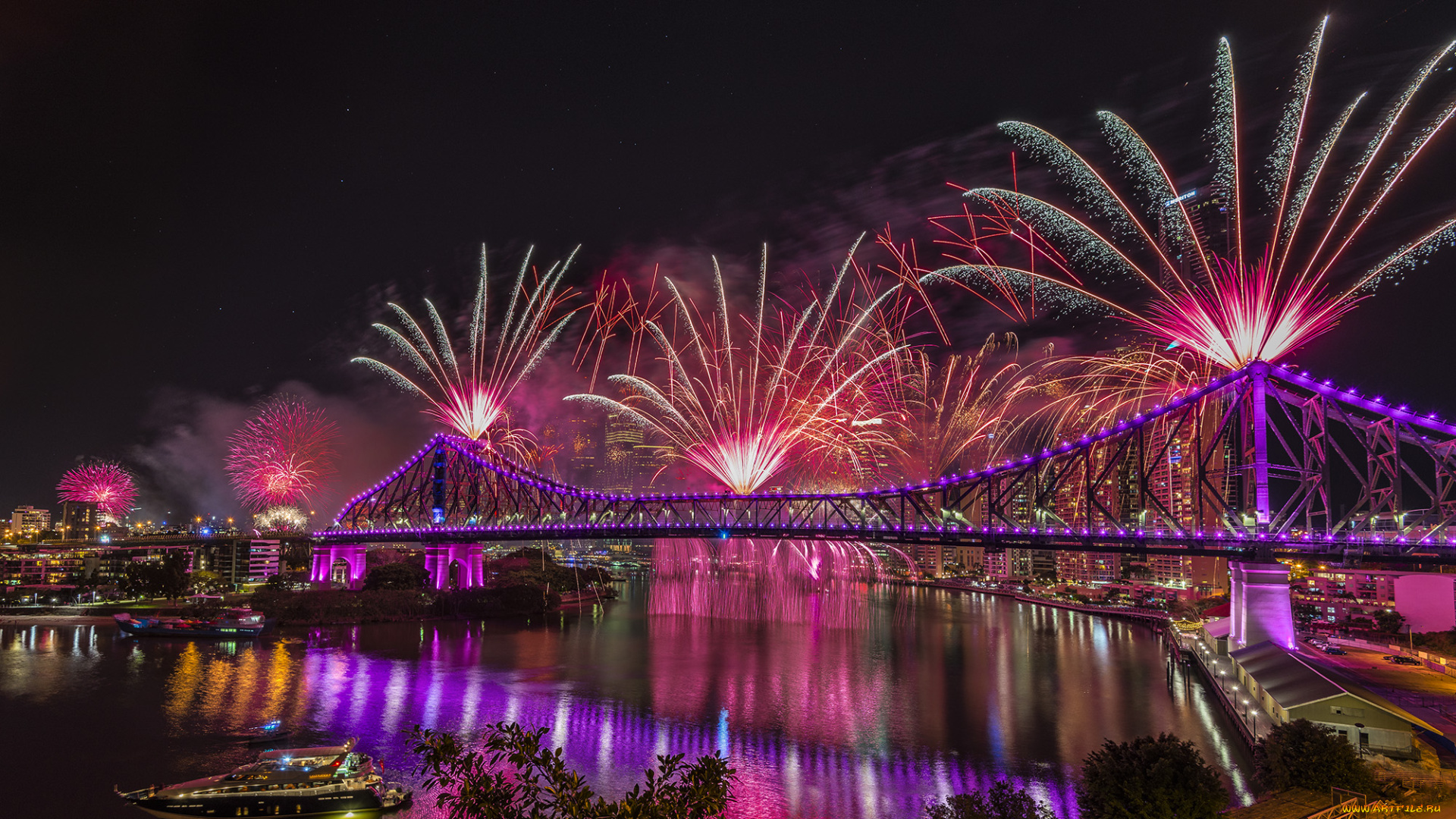 разное, салюты, , фейерверки, ночной, город, ночные, огни, мост, салют, праздник