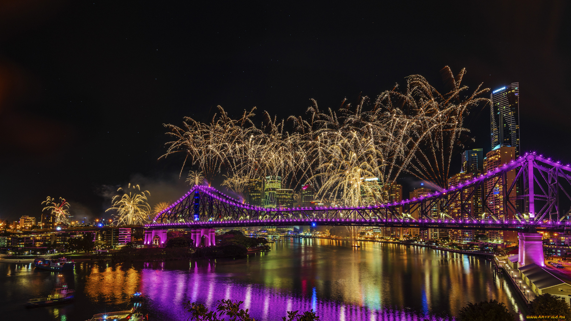 разное, салюты, , фейерверки, салют, ночной, город, огни, мост, река