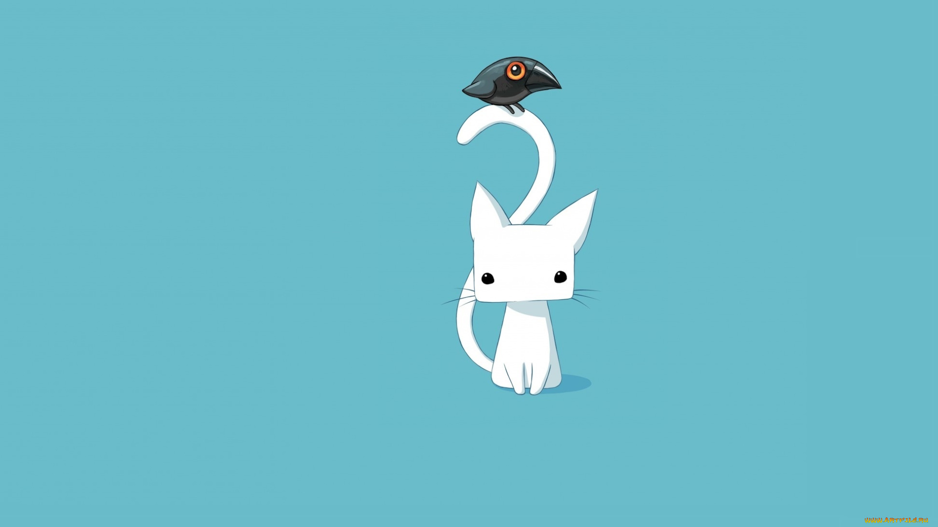 рисованное, минимализм, детская, вектор, птичка, арт, кошка