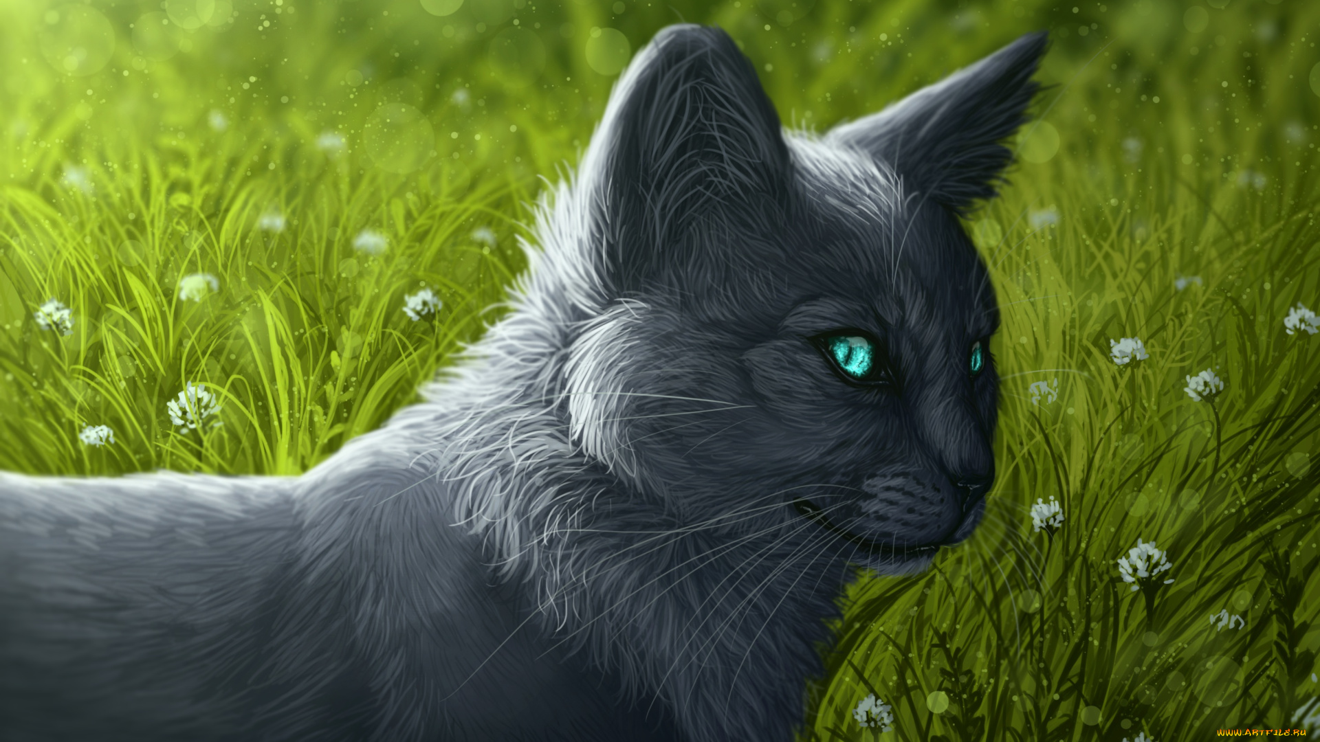 рисованное, животные, , коты, природа, by, taliy4h, кошка, цветы