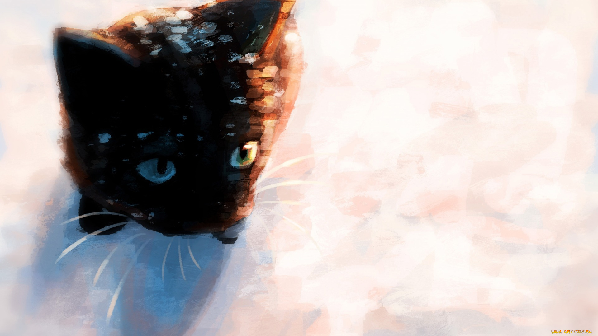 рисованное, животные, , коты, снег, by, meorow, котенок