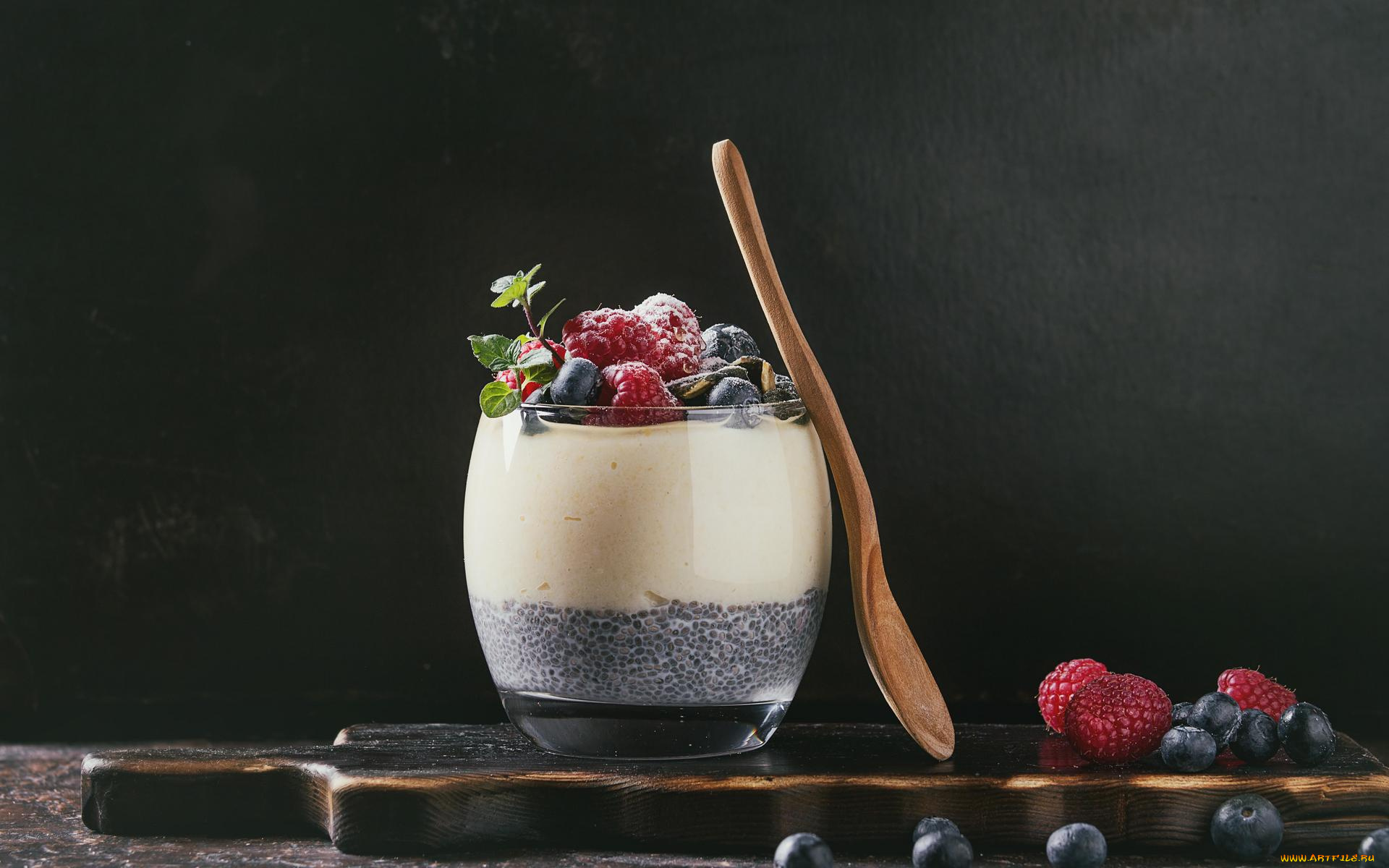 еда, мороженое, , десерты, мята, ягоды, завтрак, десерт, черника