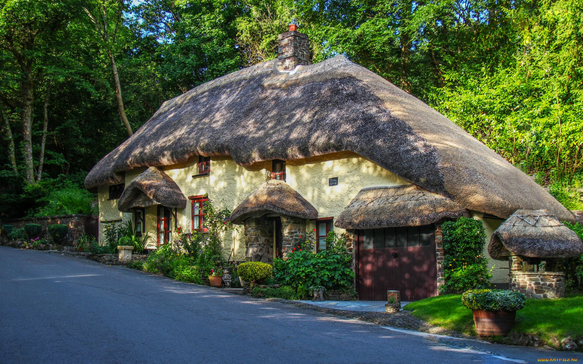 города, -, здания, , дома, цветы, дорога, англия, кусты, деревья, дом, northlew, лес, дизайн