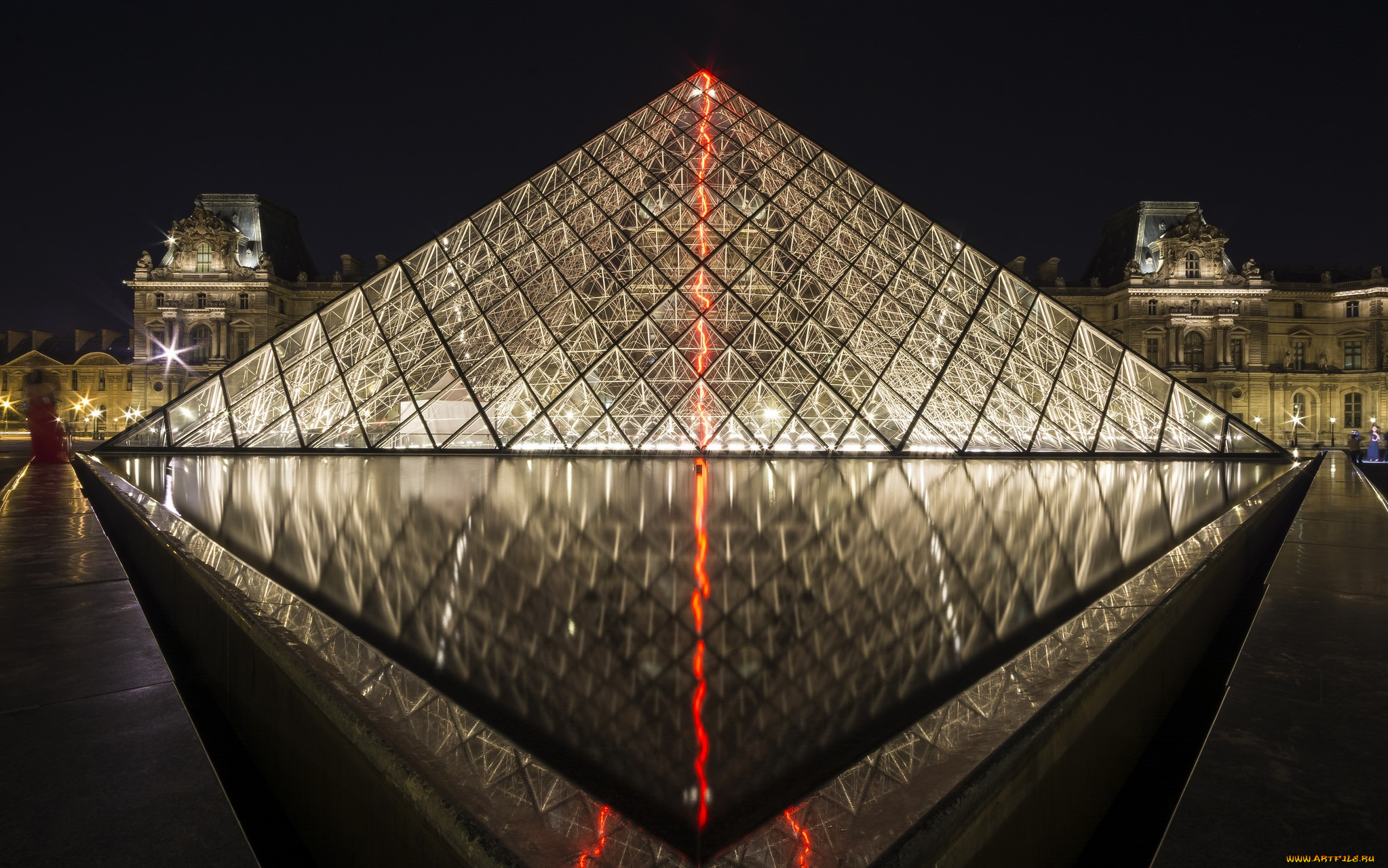 louvre, , paris, города, париж, , франция, музей, ночь, огни