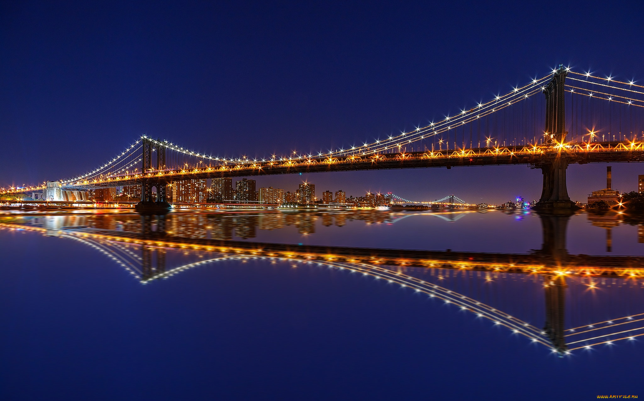 manhattan, bridge, , new, york, города, нью-йорк, , сша, панорама, ночь, небоскребы