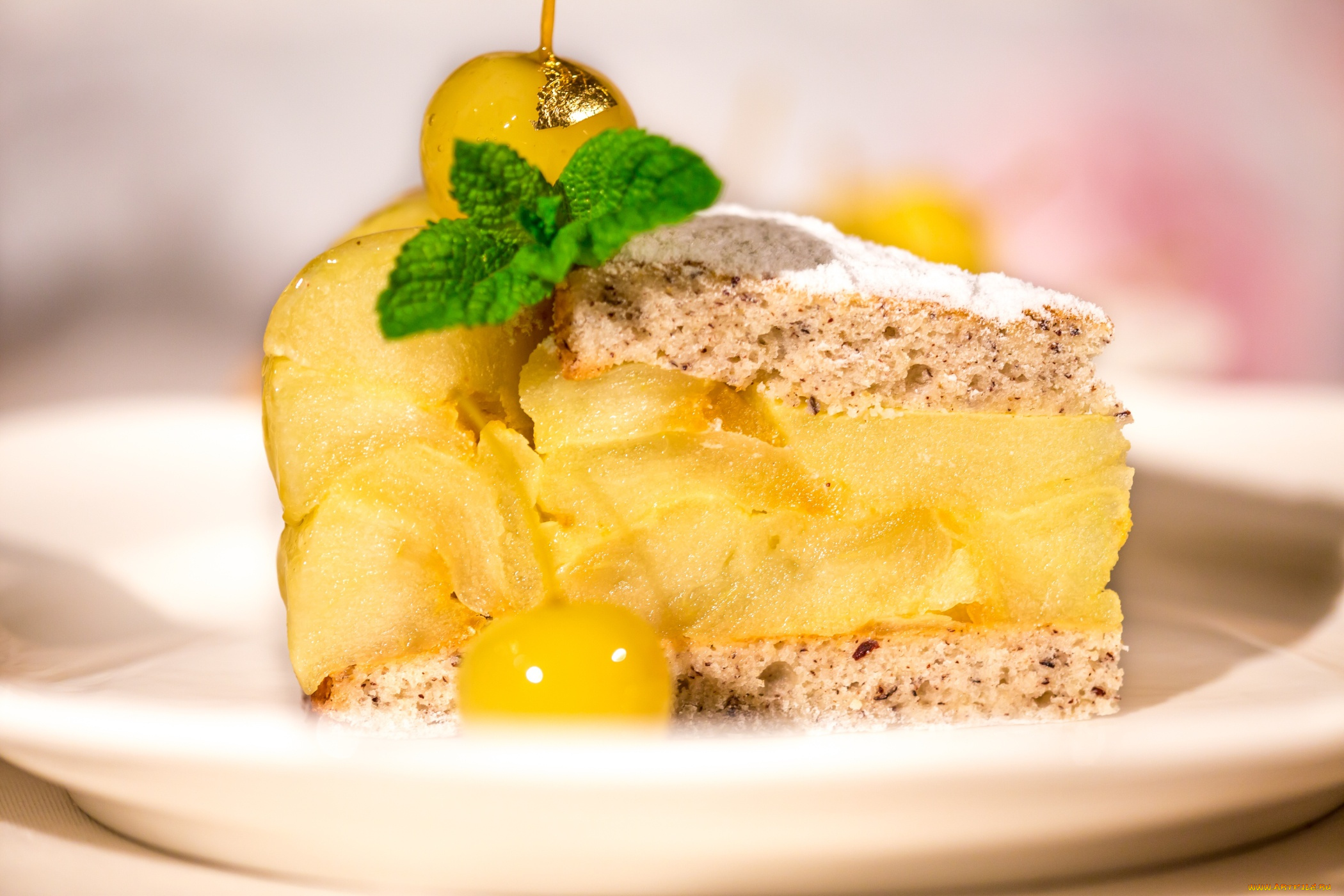 еда, пироги, мята, выпечка, пирог, яблочный