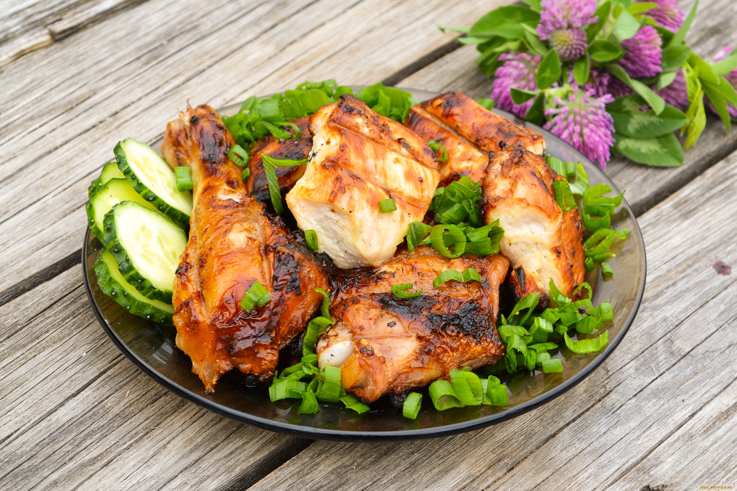 еда, мясные, блюда, огурец, салат, курица, мясо