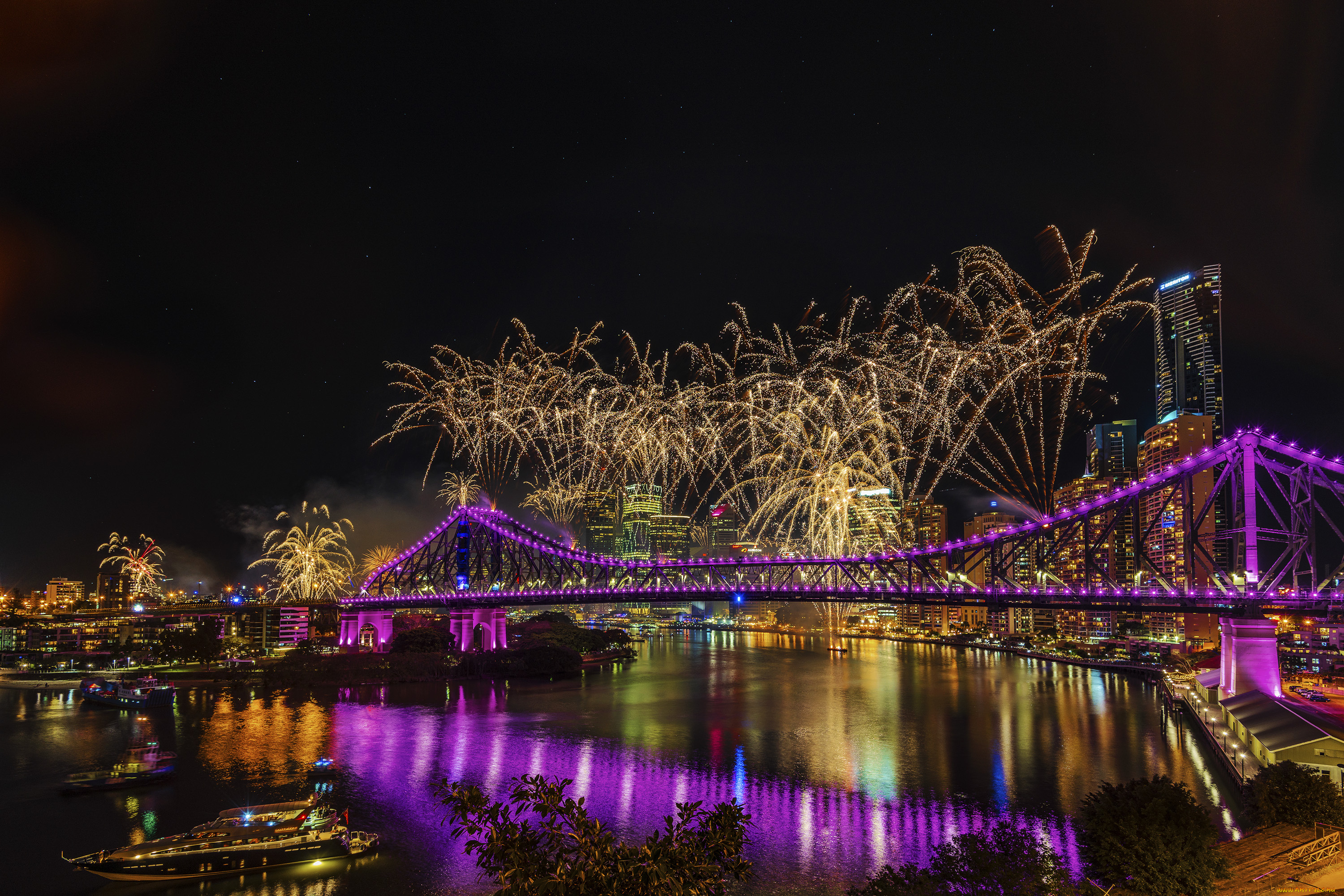 разное, салюты, , фейерверки, салют, ночной, город, огни, мост, река