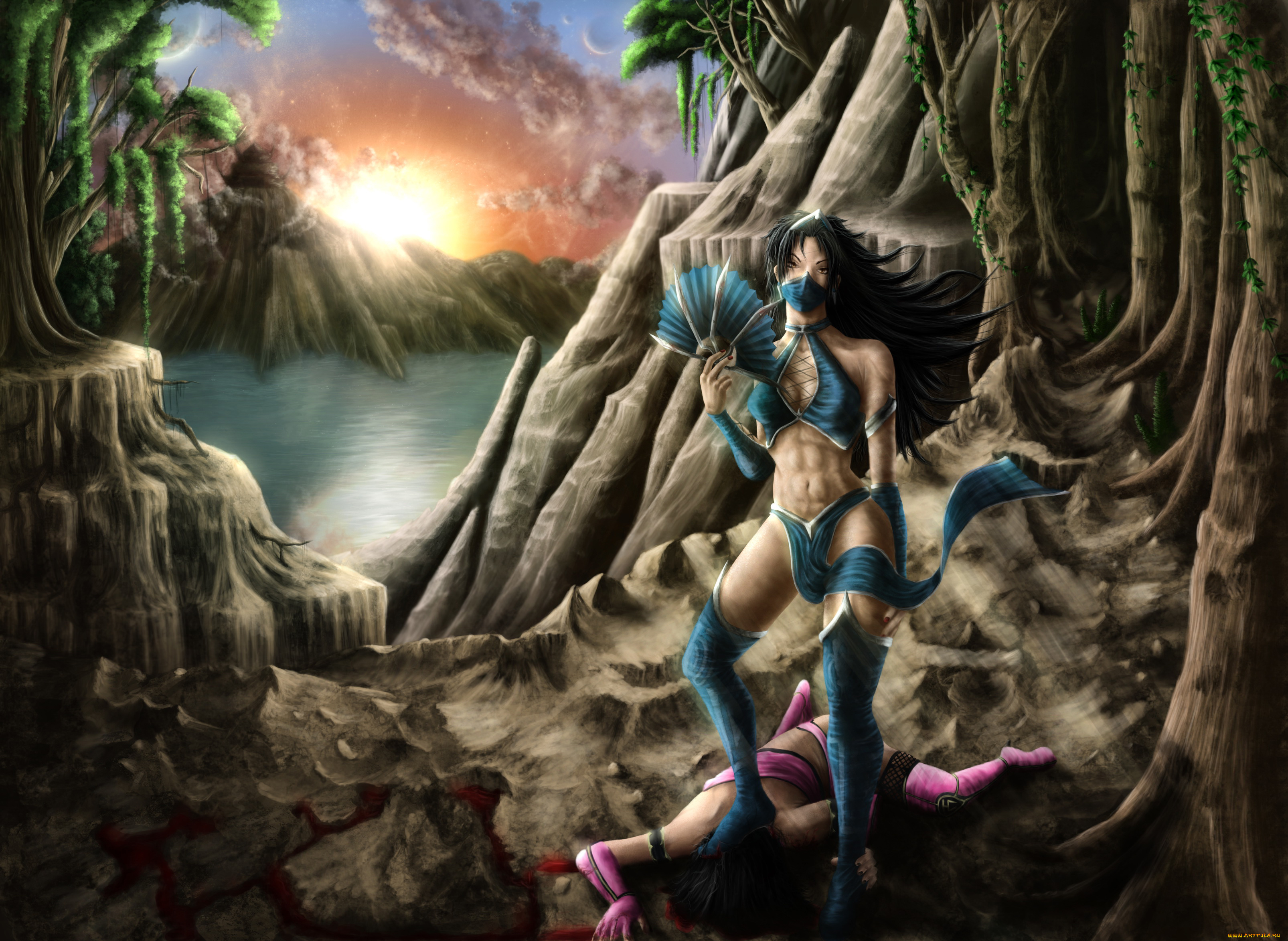 рисованное, комиксы, фон, взгляд, девушки, униформа, веер