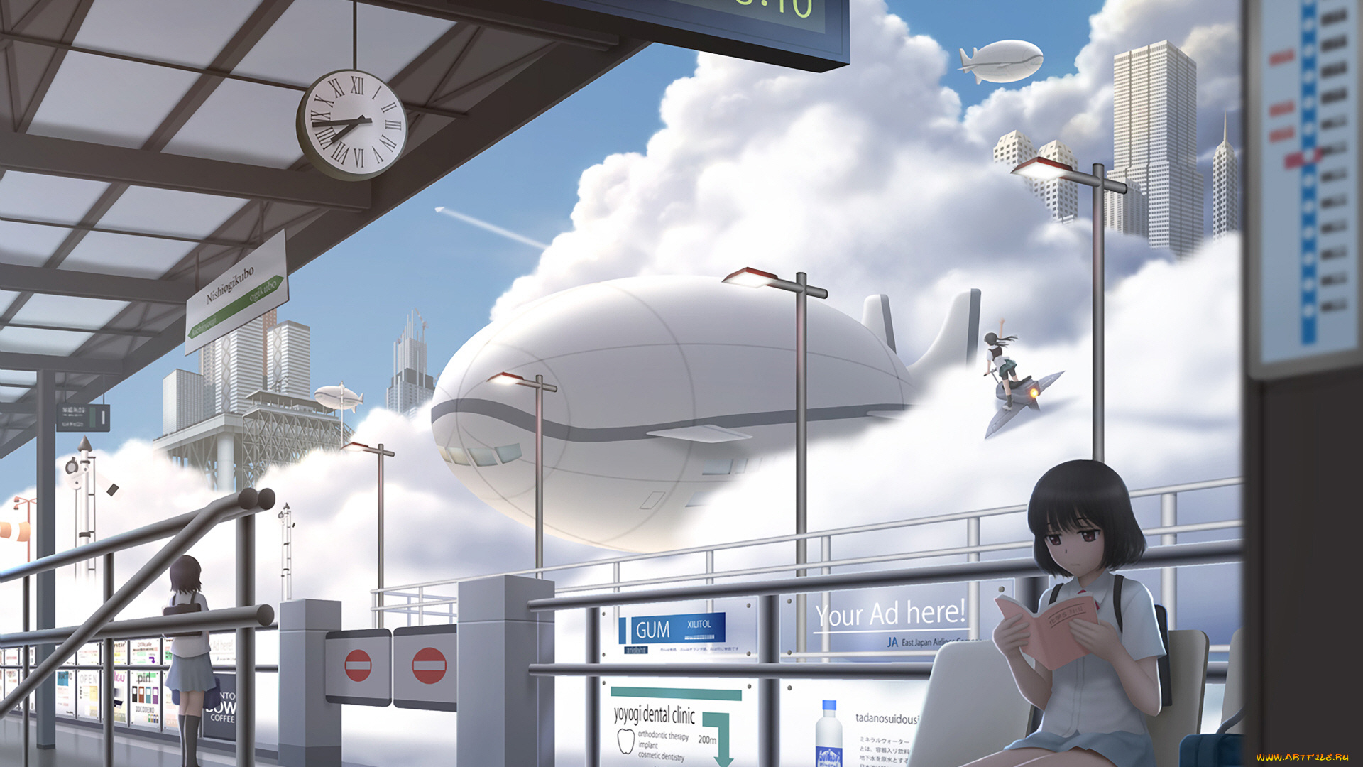 аниме, kantai, collection, девушки, дерижабль