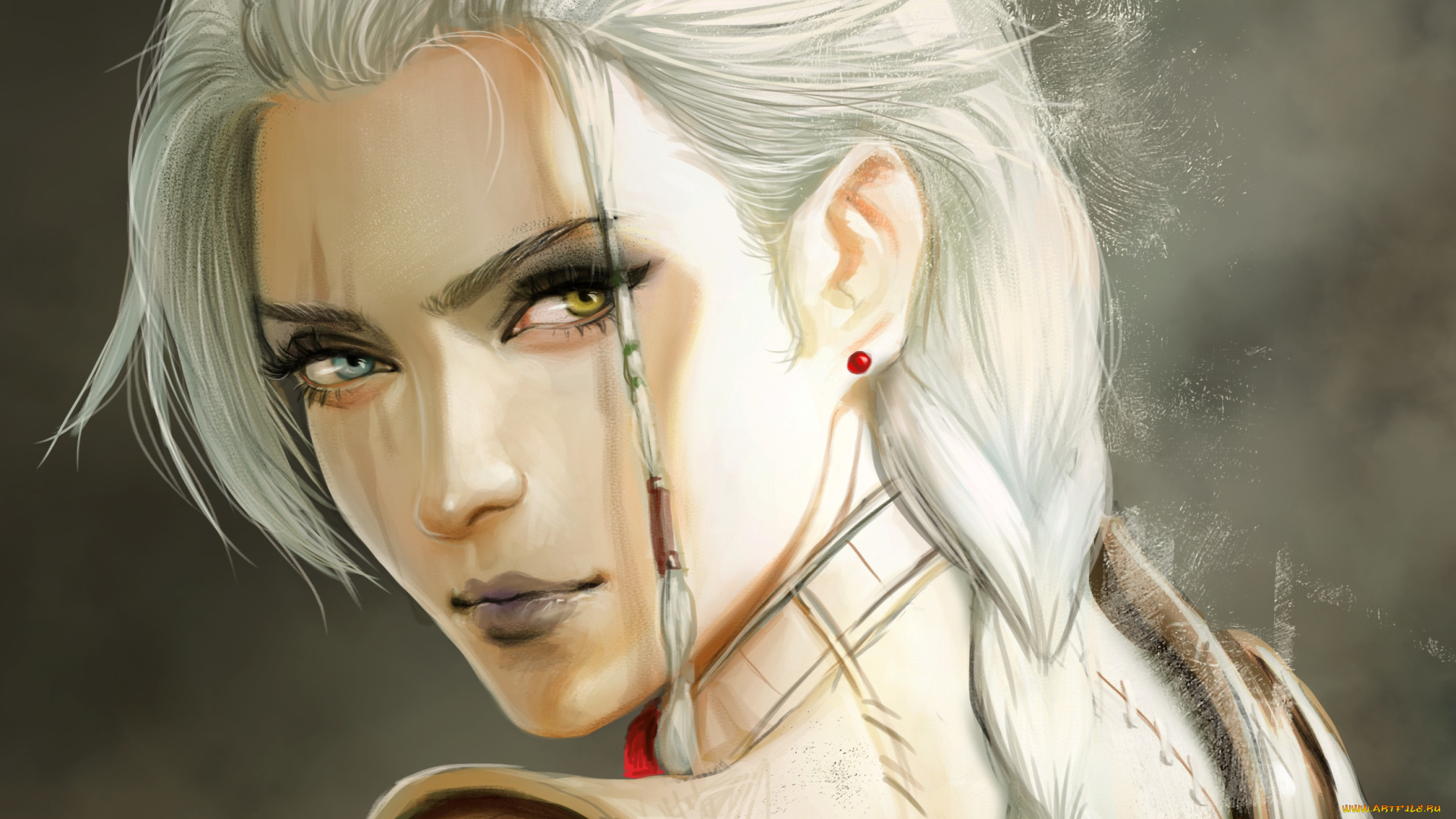 фэнтези, девушки, взгляд, девушка, лицо, арт, блондинка, коса