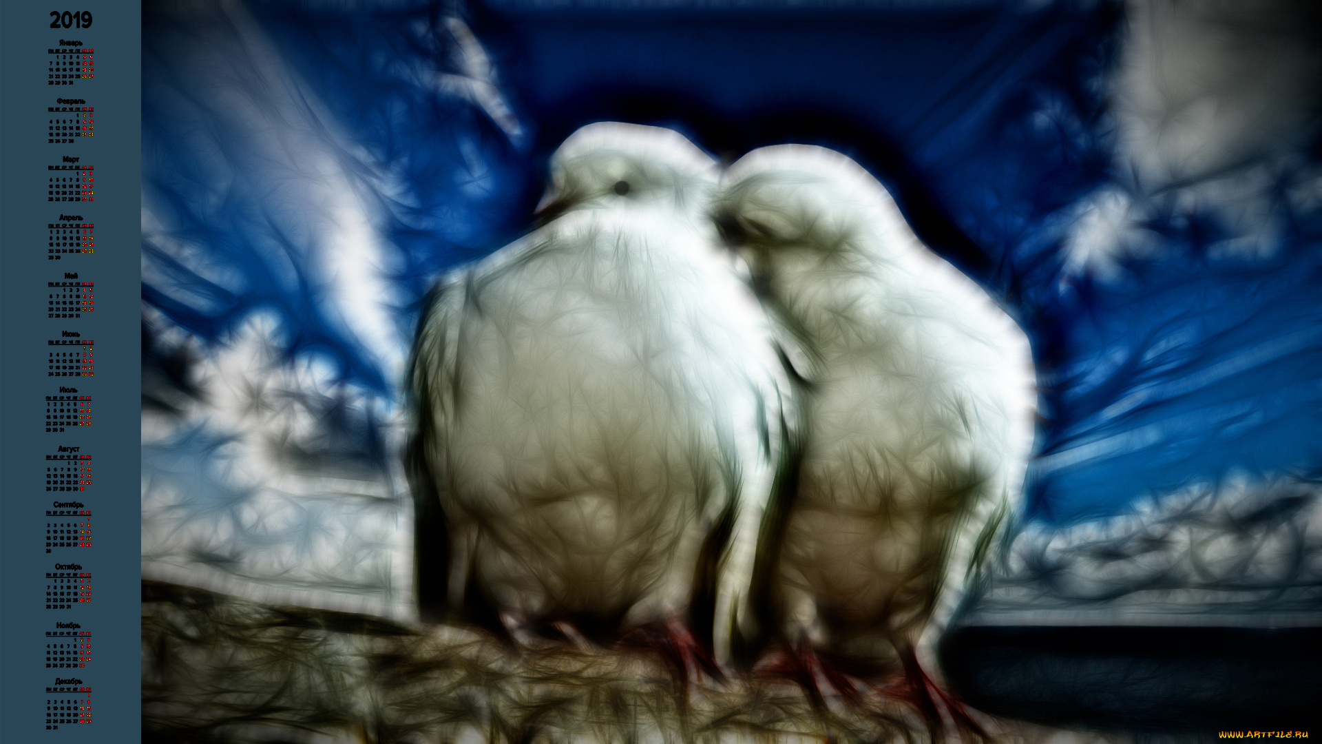 календари, компьютерный, дизайн, голубь, ласка, птица