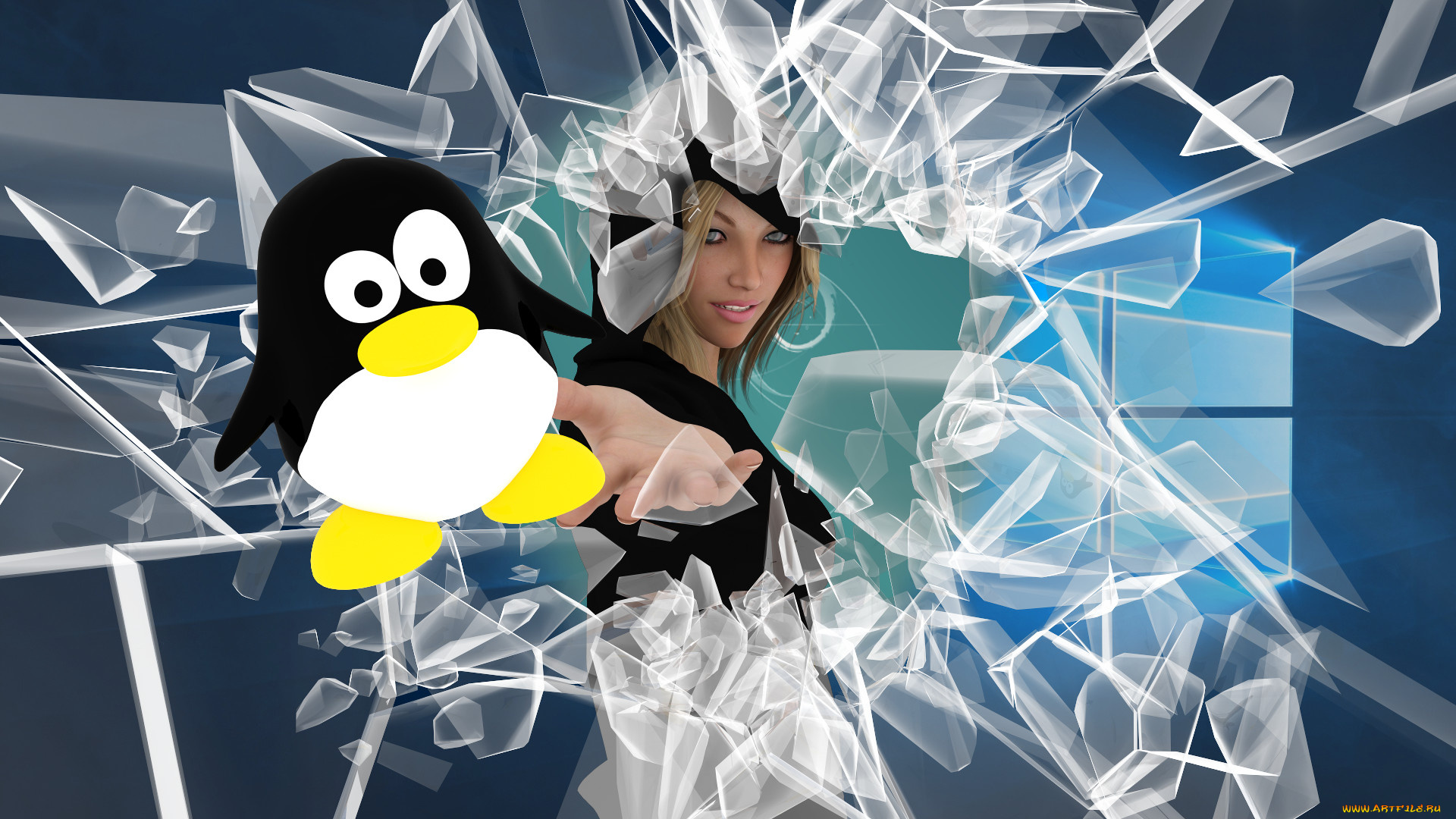 компьютеры, linux, фон, логотип