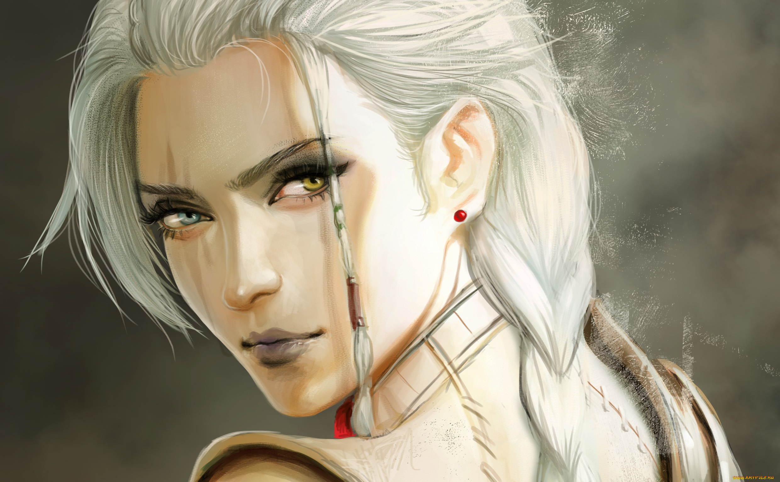 фэнтези, девушки, взгляд, девушка, лицо, арт, блондинка, коса