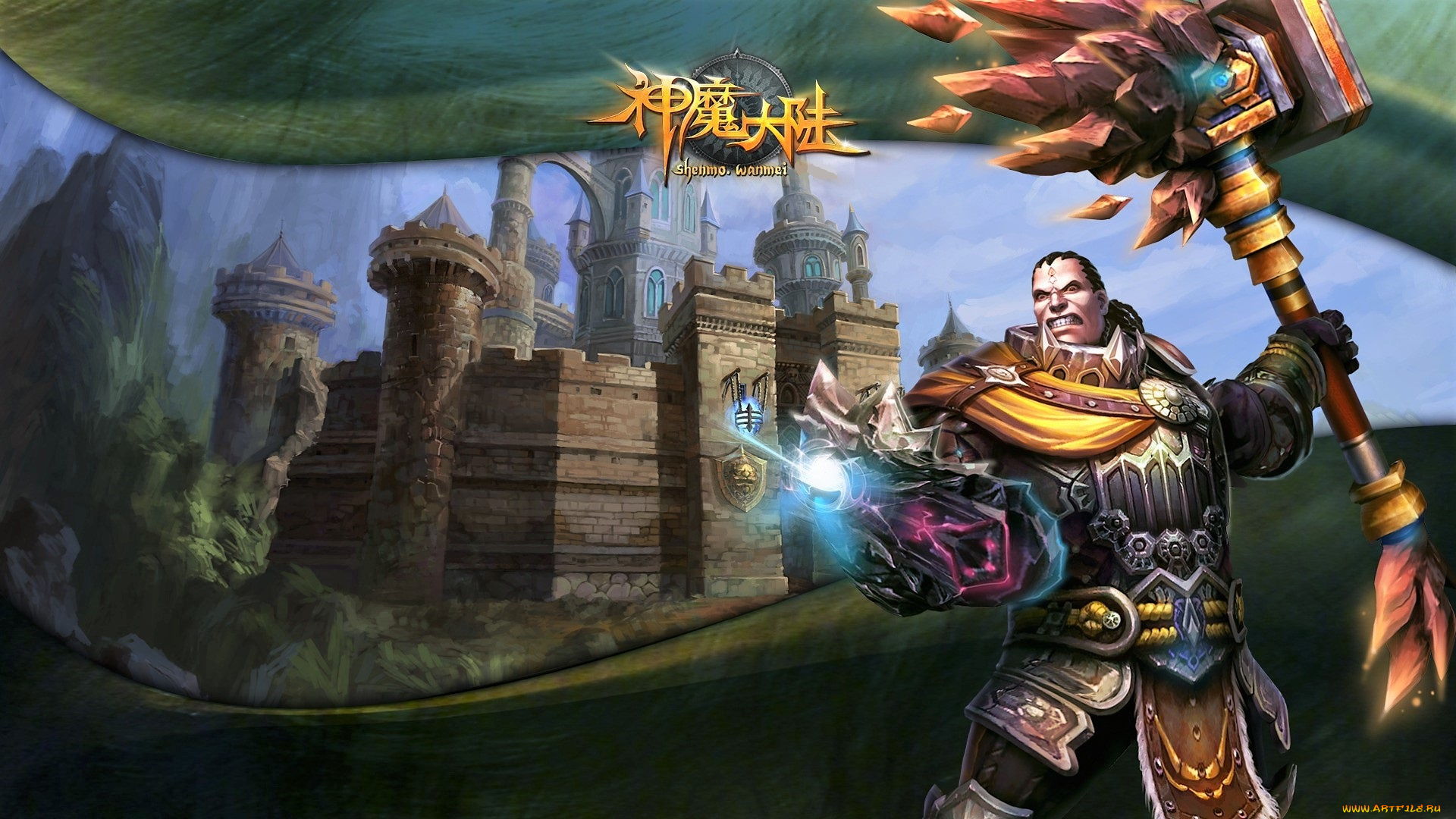 видео, игры, forsaken, world, воин, броня, молот, магия, замок