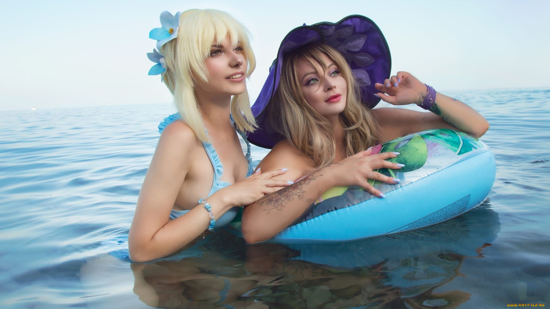 девушки, симонет, секунова, подруги, шляпа, море, круг