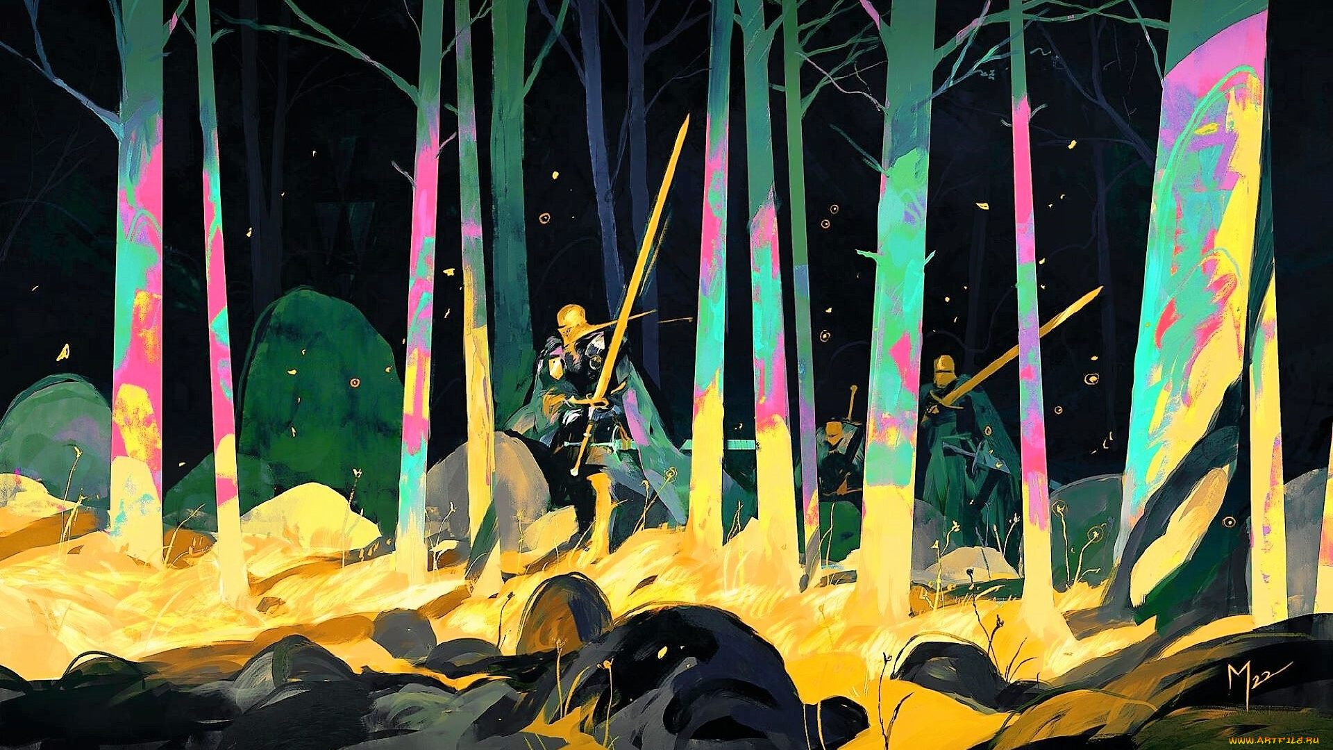 фэнтези, люди, рыцари, мечи, лес