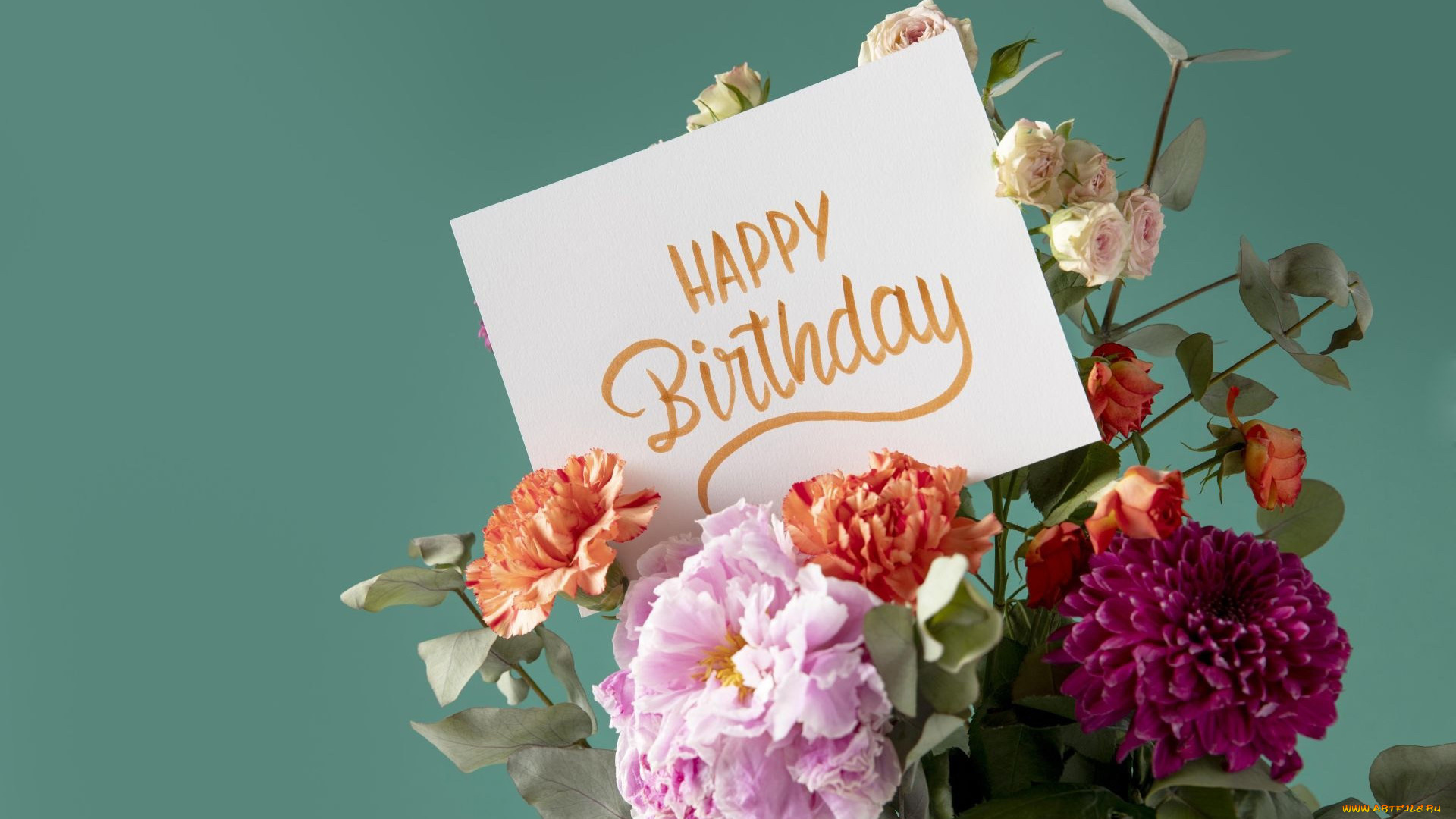 праздничные, день, рождения, букет, цветы, надпись, поздравление