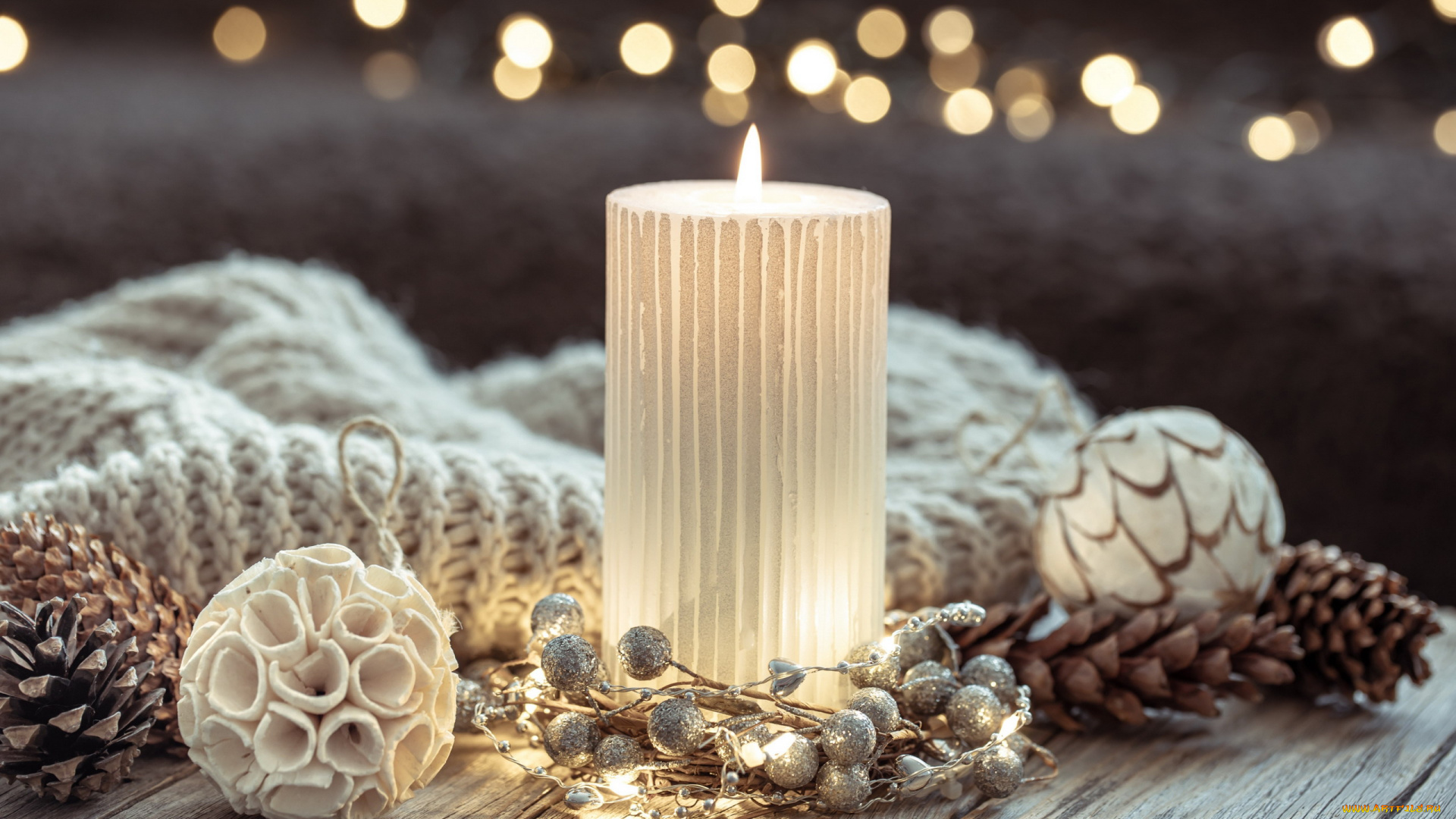праздничные, новогодние, свечи, шишки, свеча, огонек