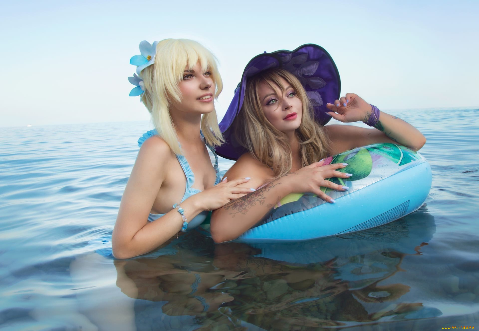 девушки, симонет, секунова, подруги, шляпа, море, круг