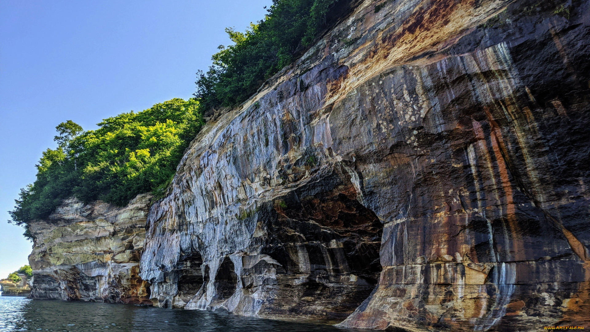 pictured, rocks, national, lakeshore, michigan, природа, побережье, pictured, rocks, national, lakeshore