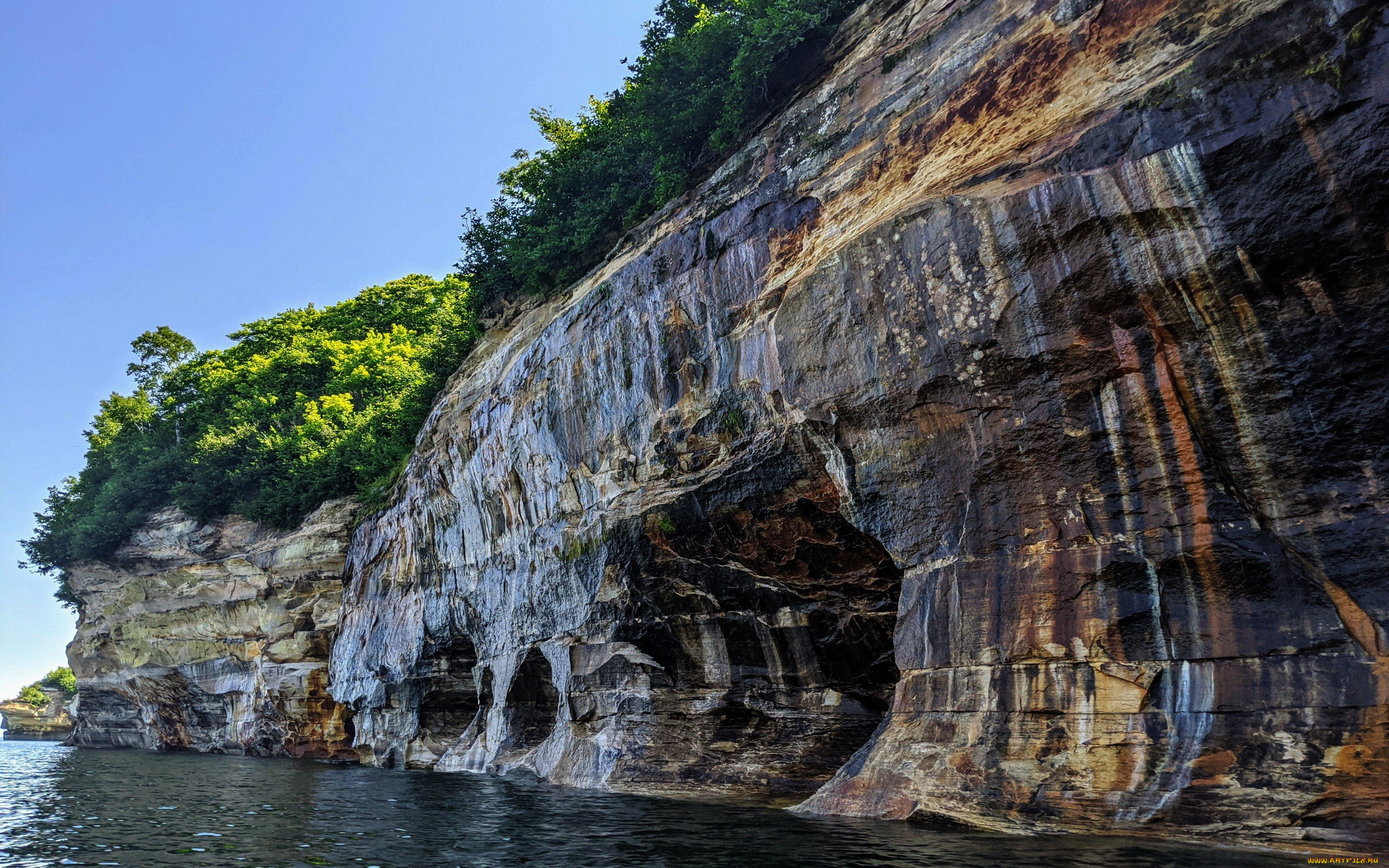 pictured, rocks, national, lakeshore, michigan, природа, побережье, pictured, rocks, national, lakeshore