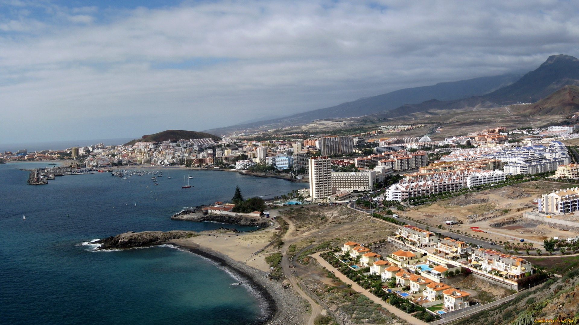 los, cristianos, испания, тенерифе, города, панорамы, море, дома