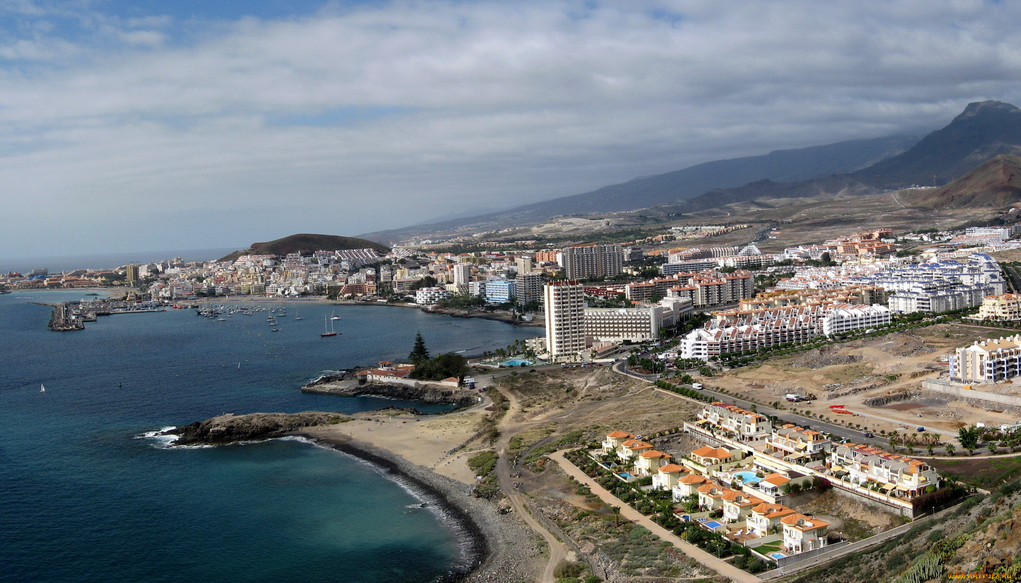 los, cristianos, испания, тенерифе, города, панорамы, море, дома