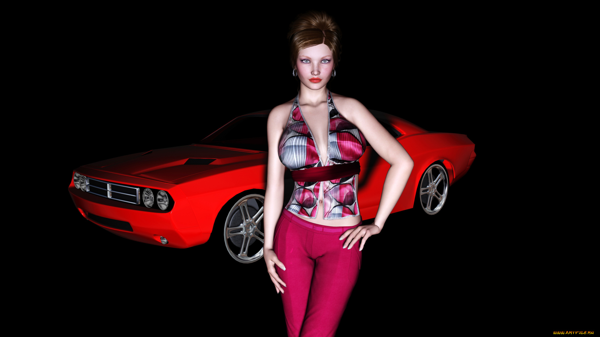 автомобили, 3д, автомобиль, девушка
