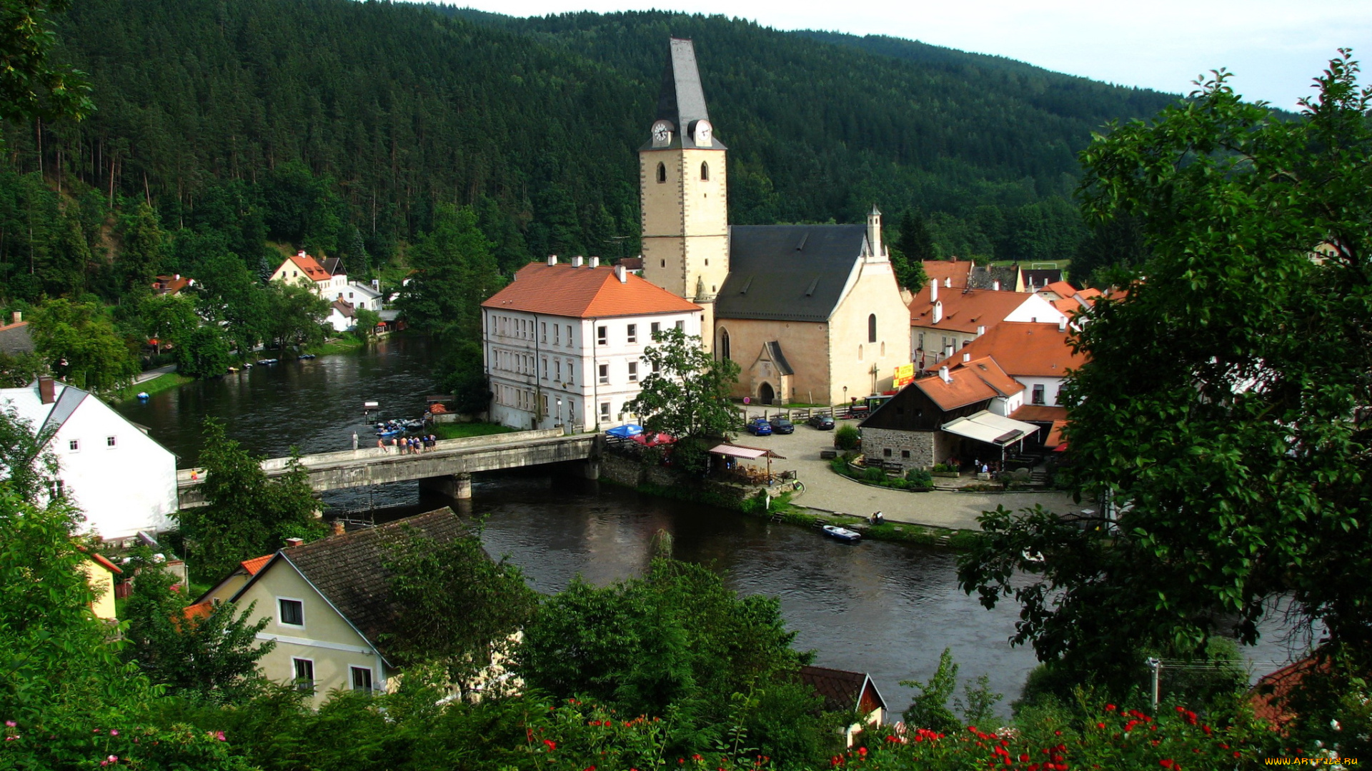 Чехия, рожмберк, над, влтавой, города, панорамы, река, дома