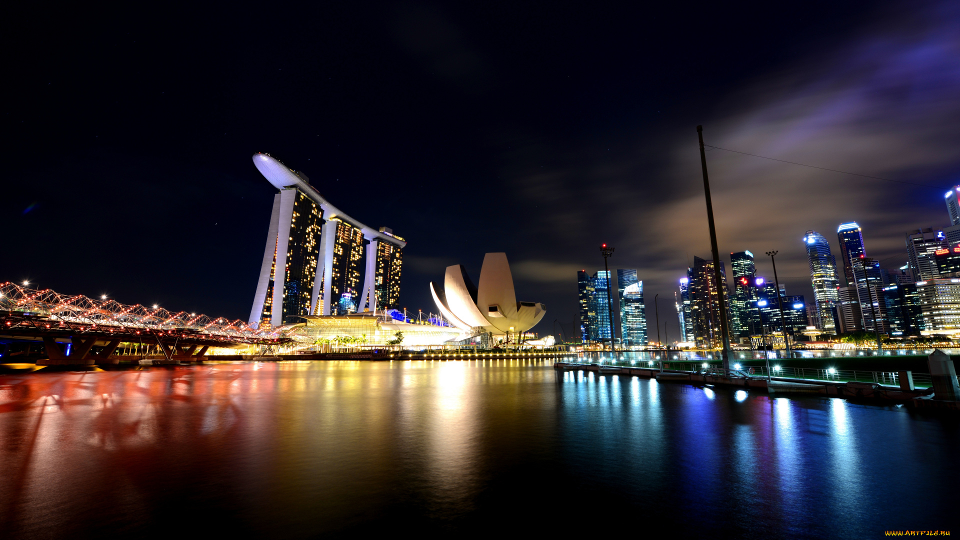 города, сингапур, hdr, ночь, огни