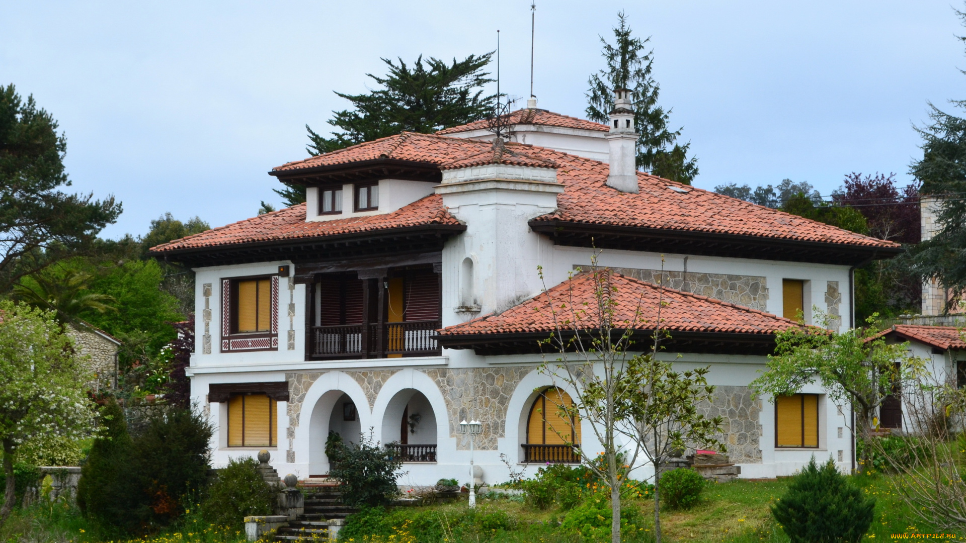 испания, астурия, города, здания, дома, деревья, парк, дом