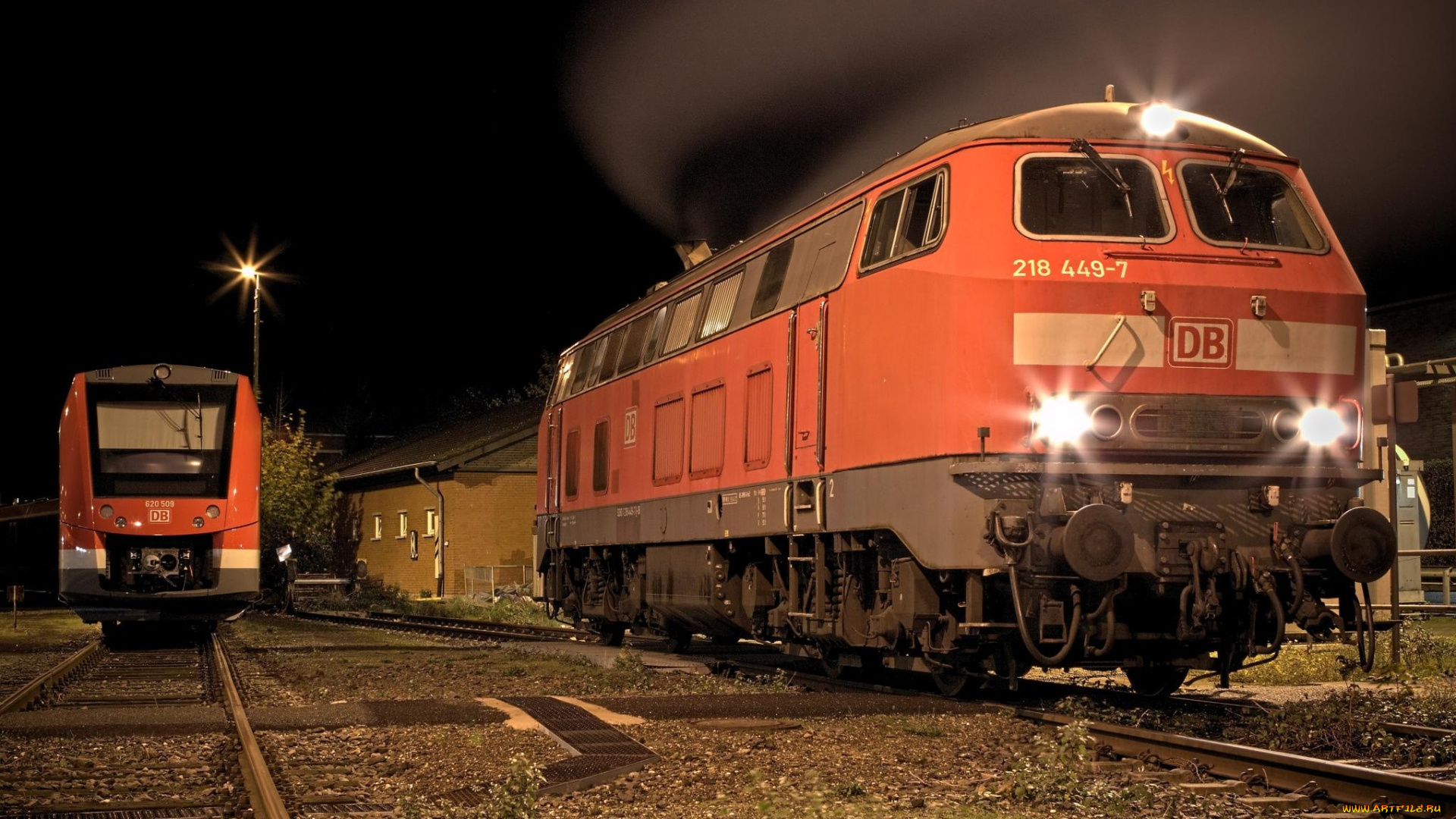 техника, локомотивы, локомотив, фонарь, рельсы, ночь