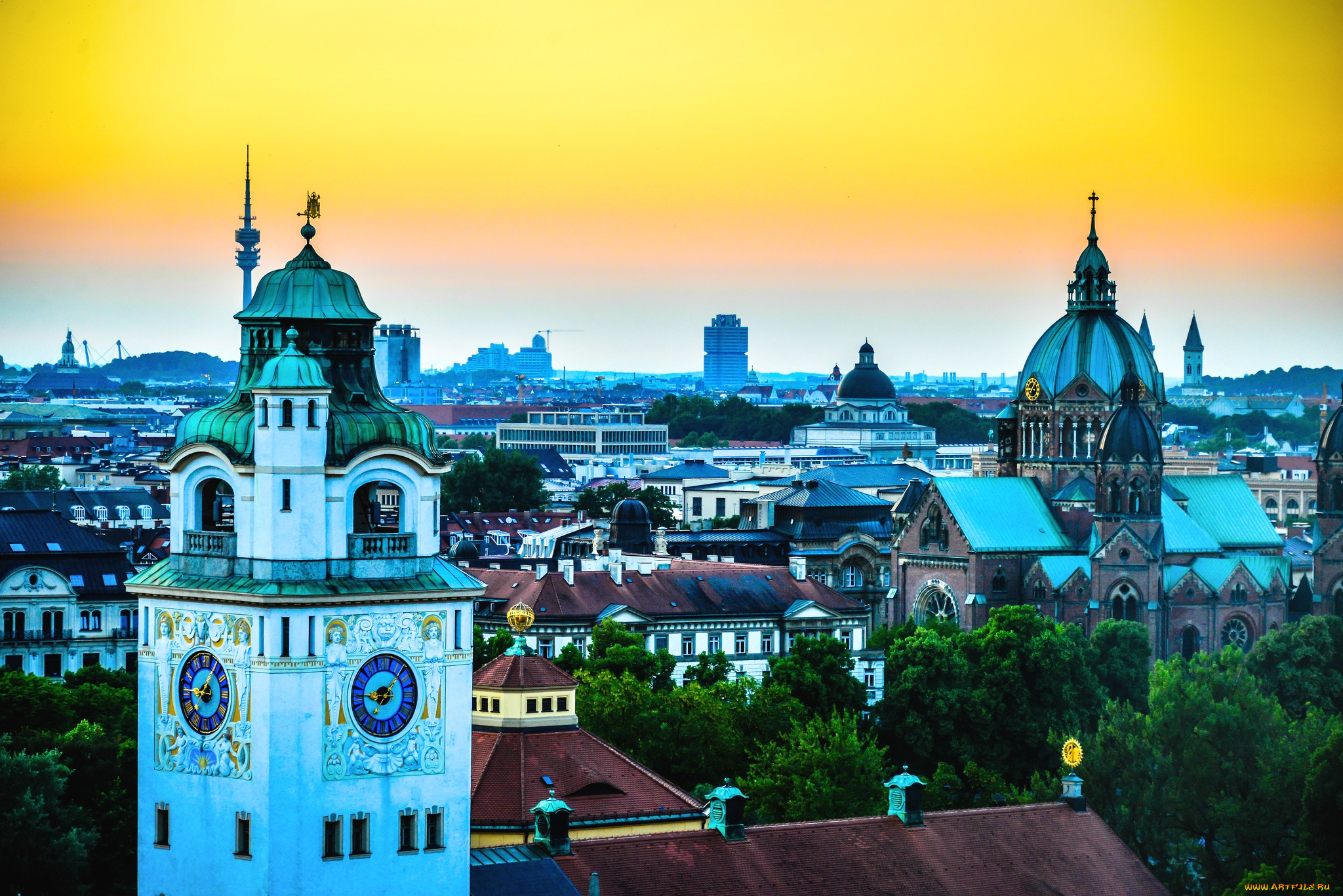 мюнхен, германия, города, панорамы, крыши