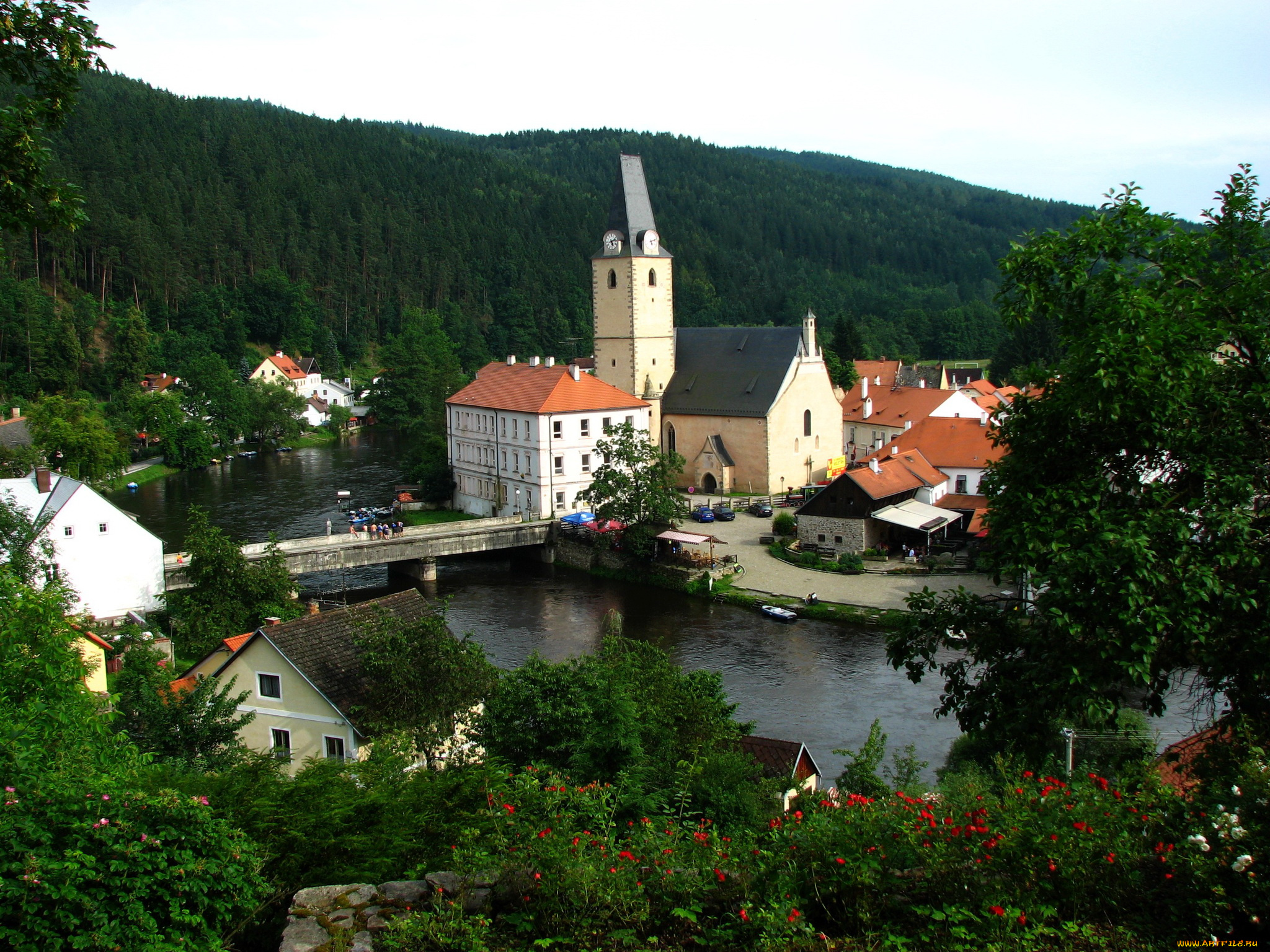 Чехия, рожмберк, над, влтавой, города, панорамы, река, дома