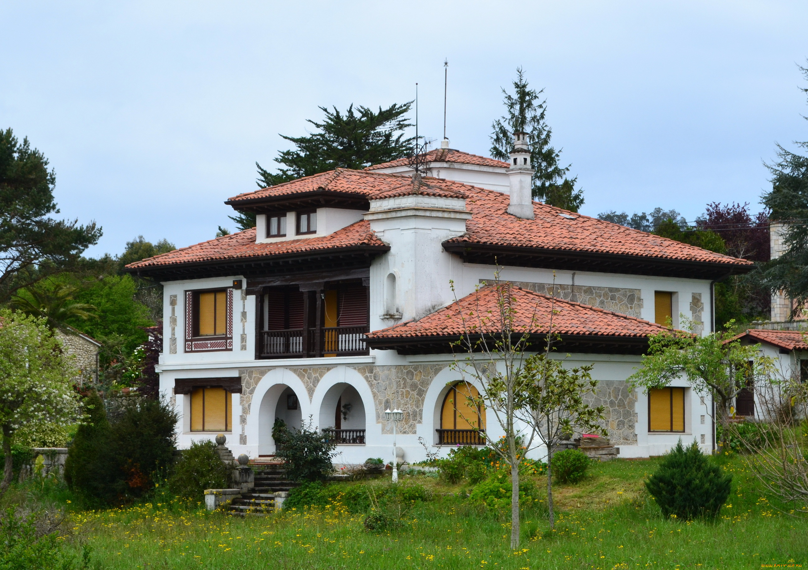 испания, астурия, города, здания, дома, деревья, парк, дом